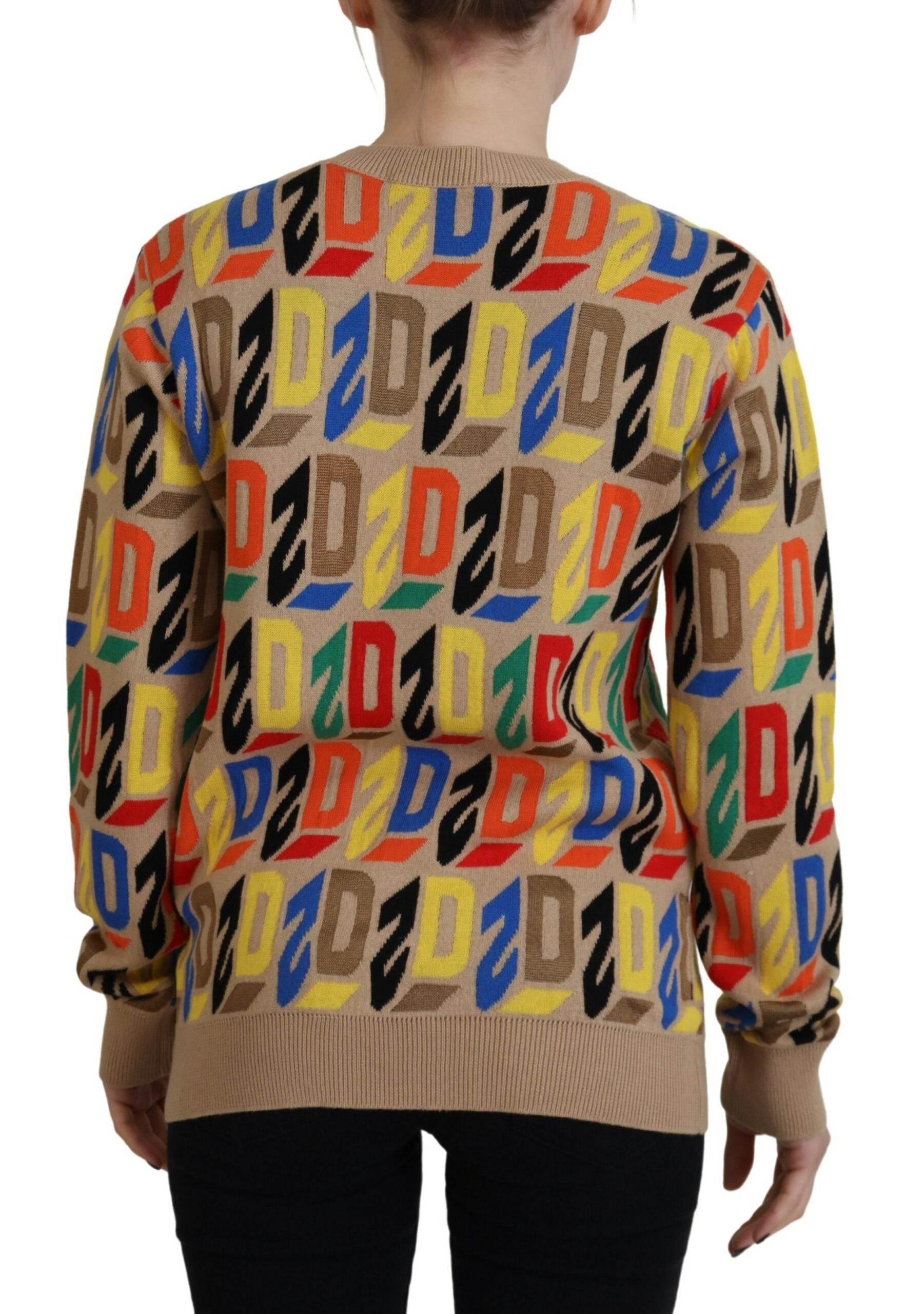 Dsquared² Brown Cotton Long Sleeve Crew Neck Printed Sweater - Hilstor