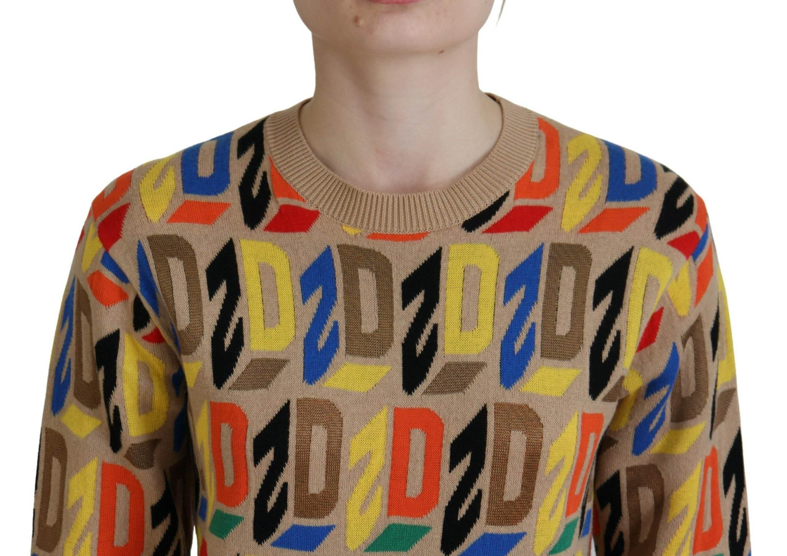 Dsquared² Brown Cotton Long Sleeve Crew Neck Printed Sweater - Hilstor
