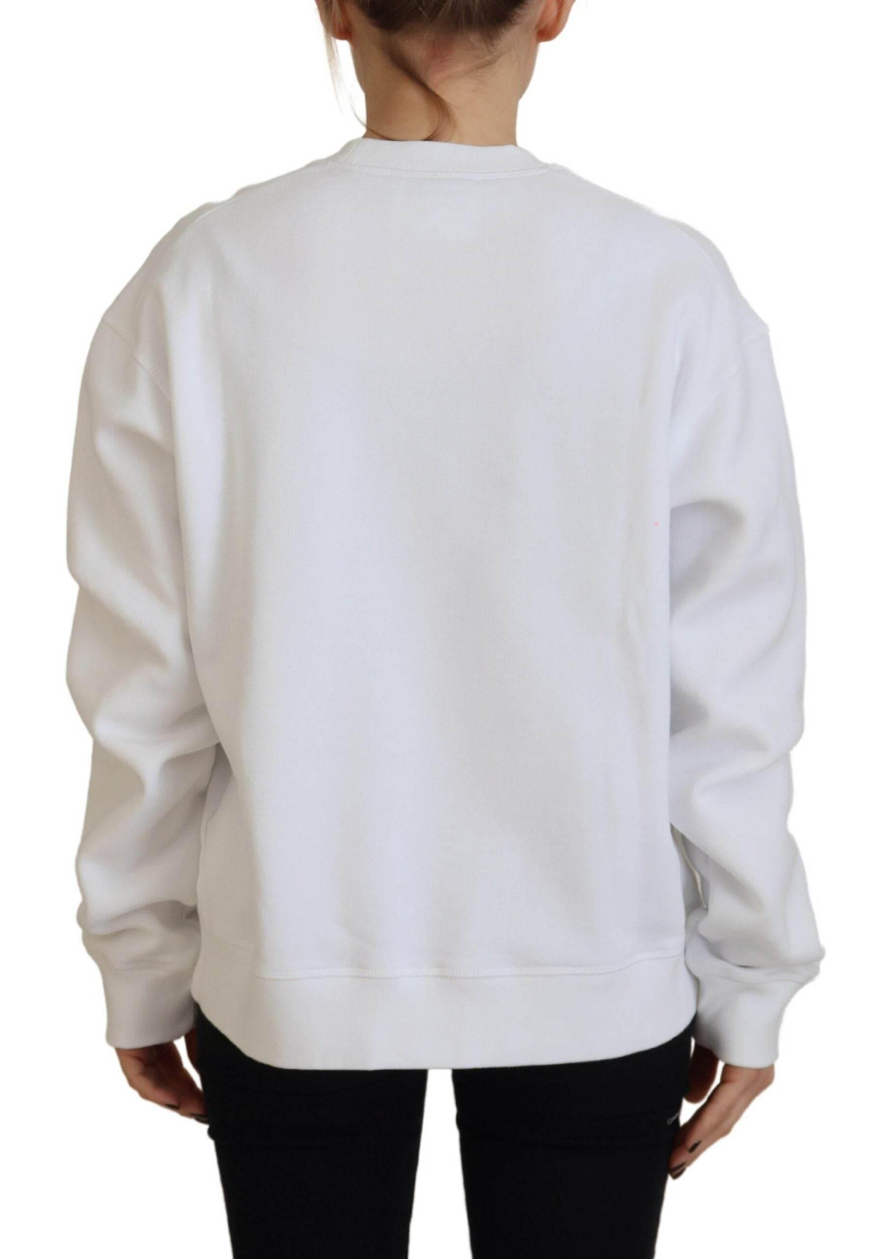 Dsquared² White Cotton Printed Long Sleeve Crew Neck Sweater - Hilstor