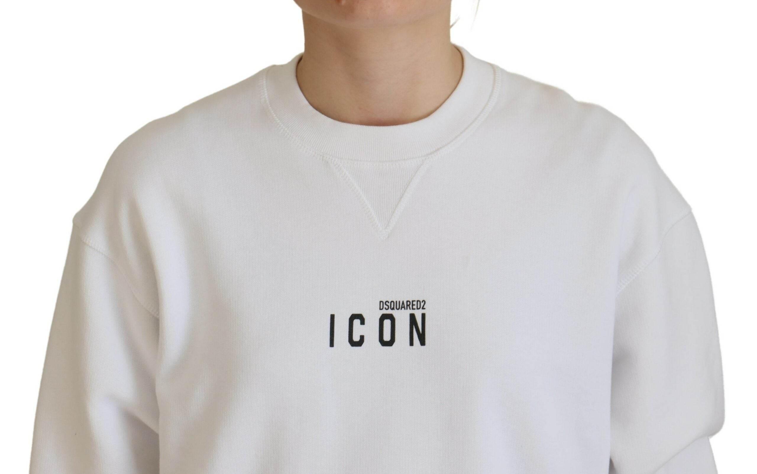 Dsquared² White Cotton Printed Long Sleeve Crew Neck Sweater - Hilstor