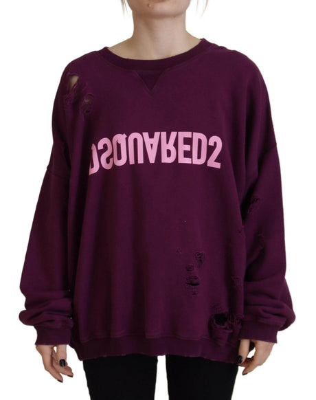 Dsquared² Purple Cotton Distressed Printed Long Sleeve Sweater - Hilstor