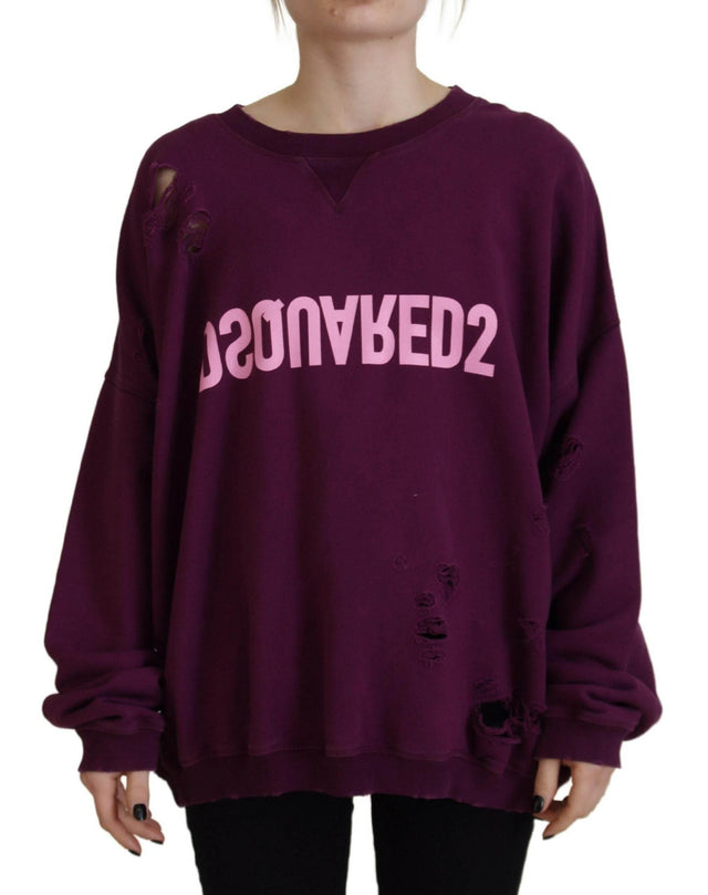 Dsquared² Purple Cotton Distressed Printed Long Sleeve Sweater - Hilstor