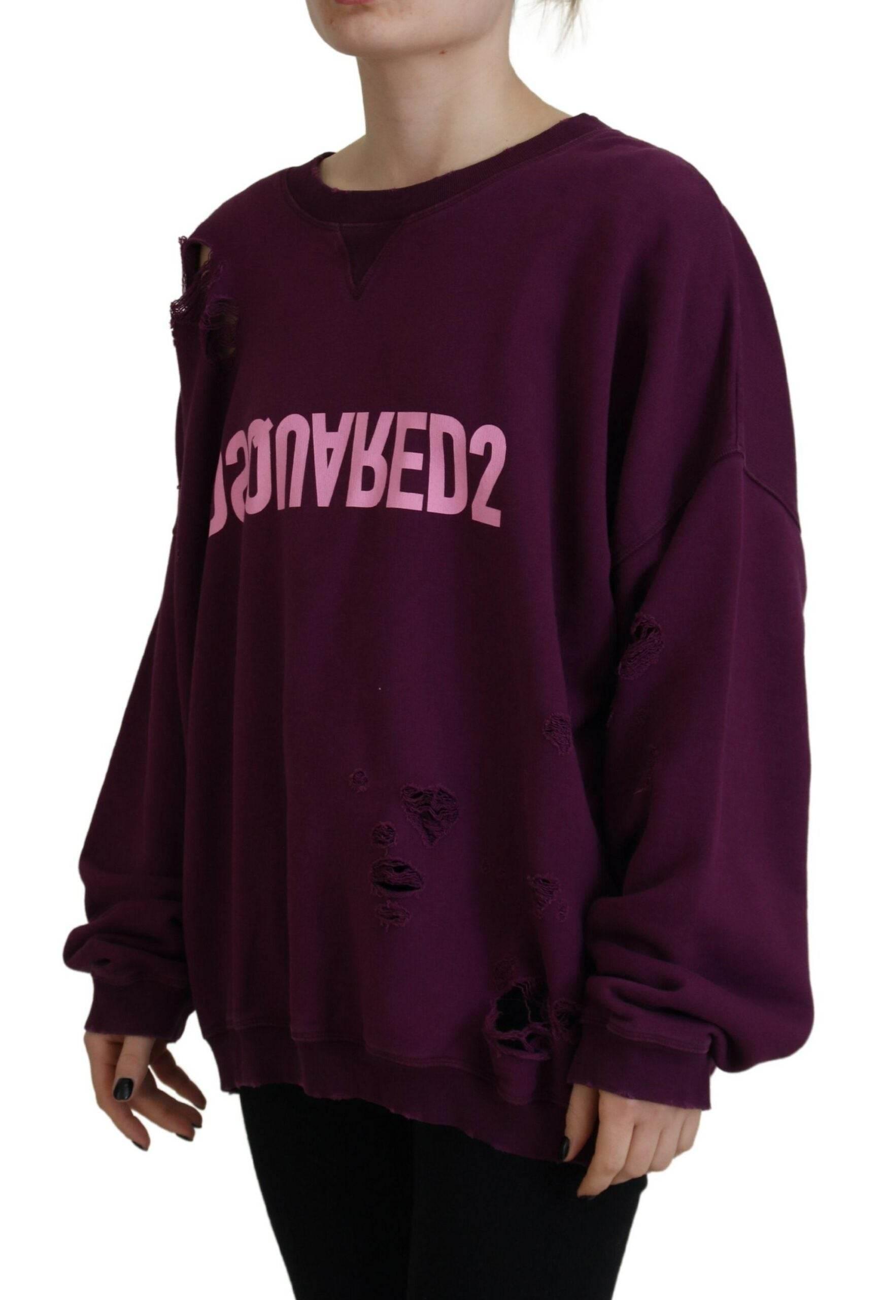 Dsquared² Purple Cotton Distressed Printed Long Sleeve Sweater - Hilstor