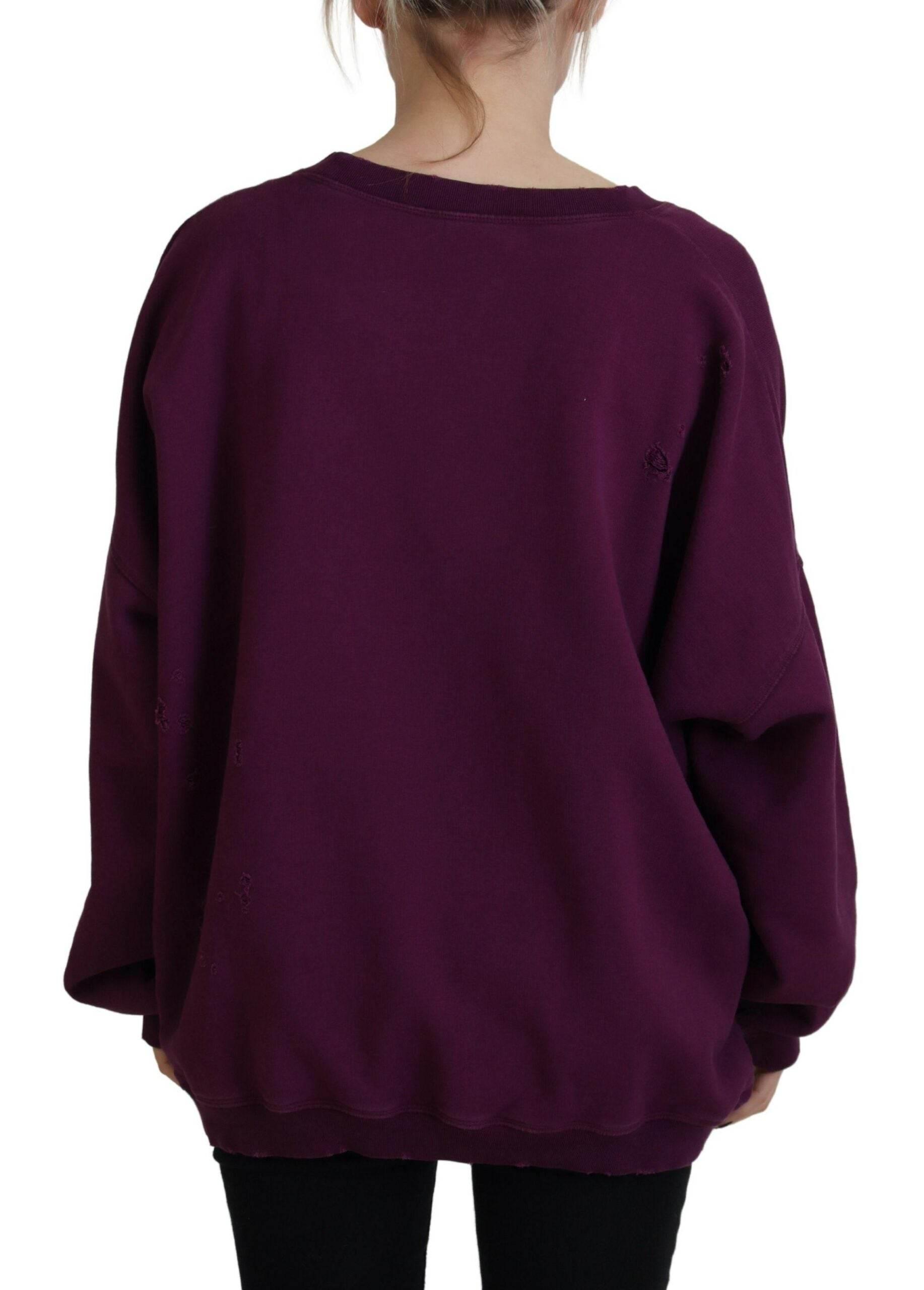 Dsquared² Purple Cotton Distressed Printed Long Sleeve Sweater - Hilstor