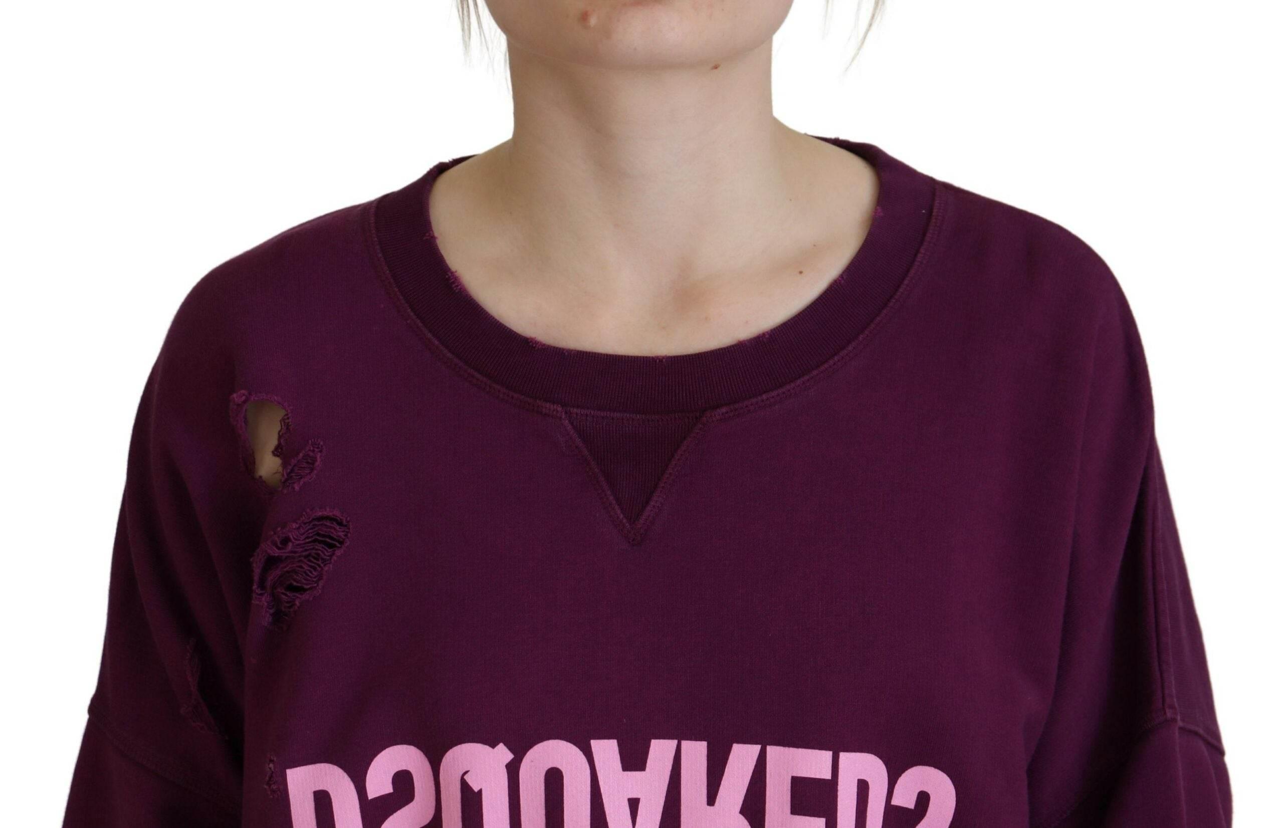 Dsquared² Purple Cotton Distressed Printed Long Sleeve Sweater - Hilstor