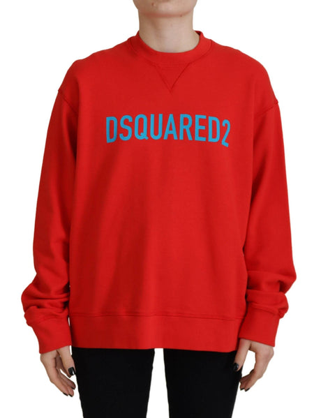 Dsquared² Red Cotton Printed Crew Neck Long Sleeve Sweater - Hilstor