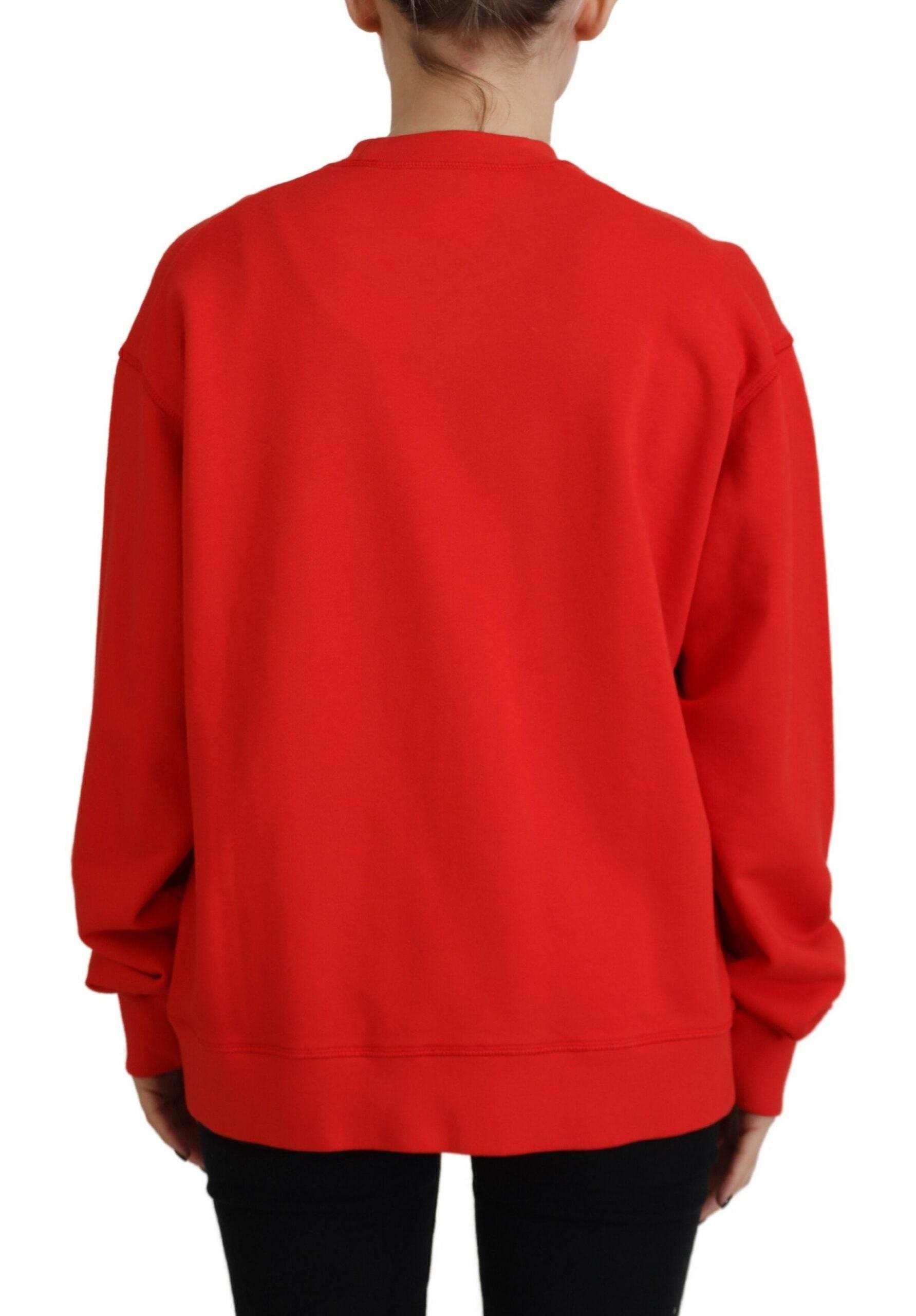Dsquared² Red Cotton Printed Crew Neck Long Sleeve Sweater - Hilstor
