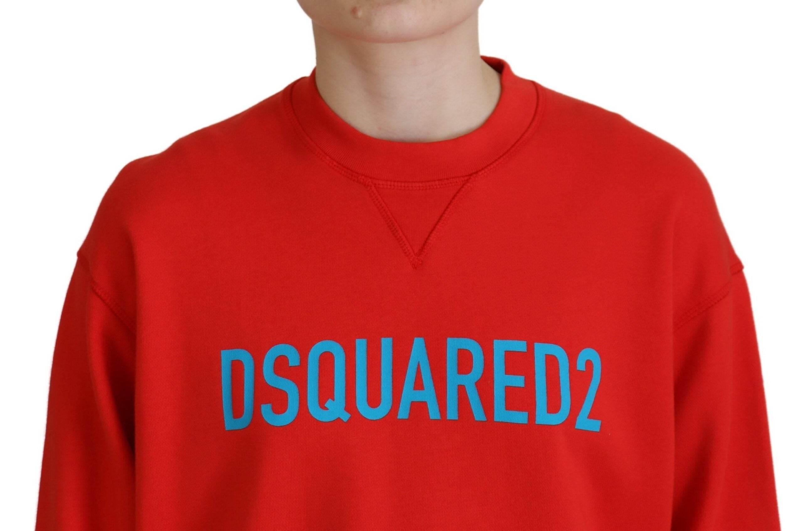 Dsquared² Red Cotton Printed Crew Neck Long Sleeve Sweater - Hilstor