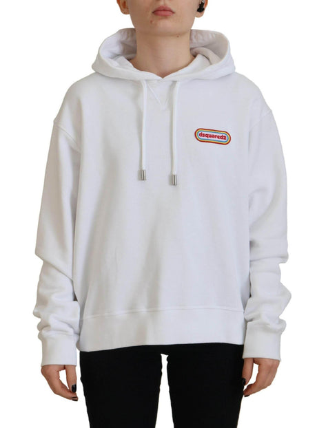 Dsquared² White Logo Patch Cotton Hoodie Sweatshirt Sweater - Hilstor