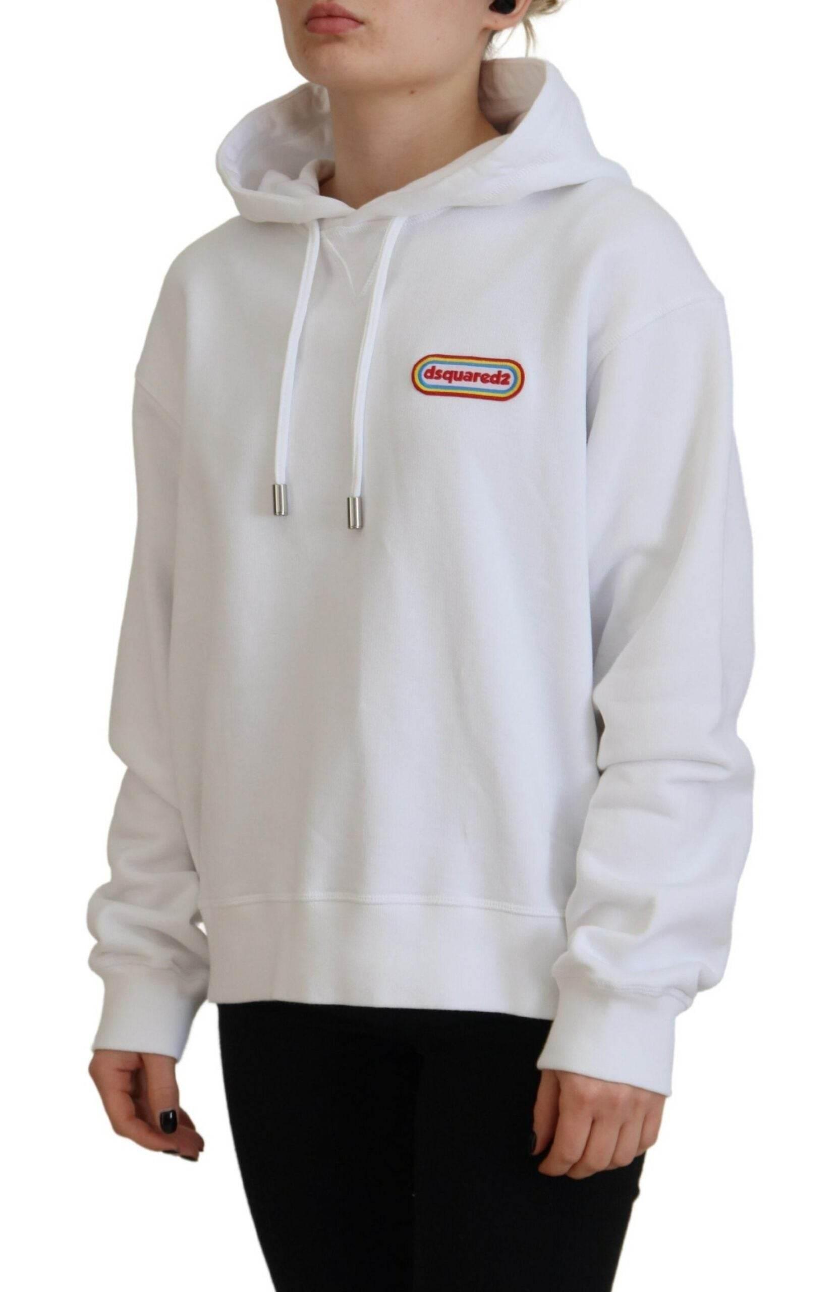 Dsquared² White Logo Patch Cotton Hoodie Sweatshirt Sweater - Hilstor