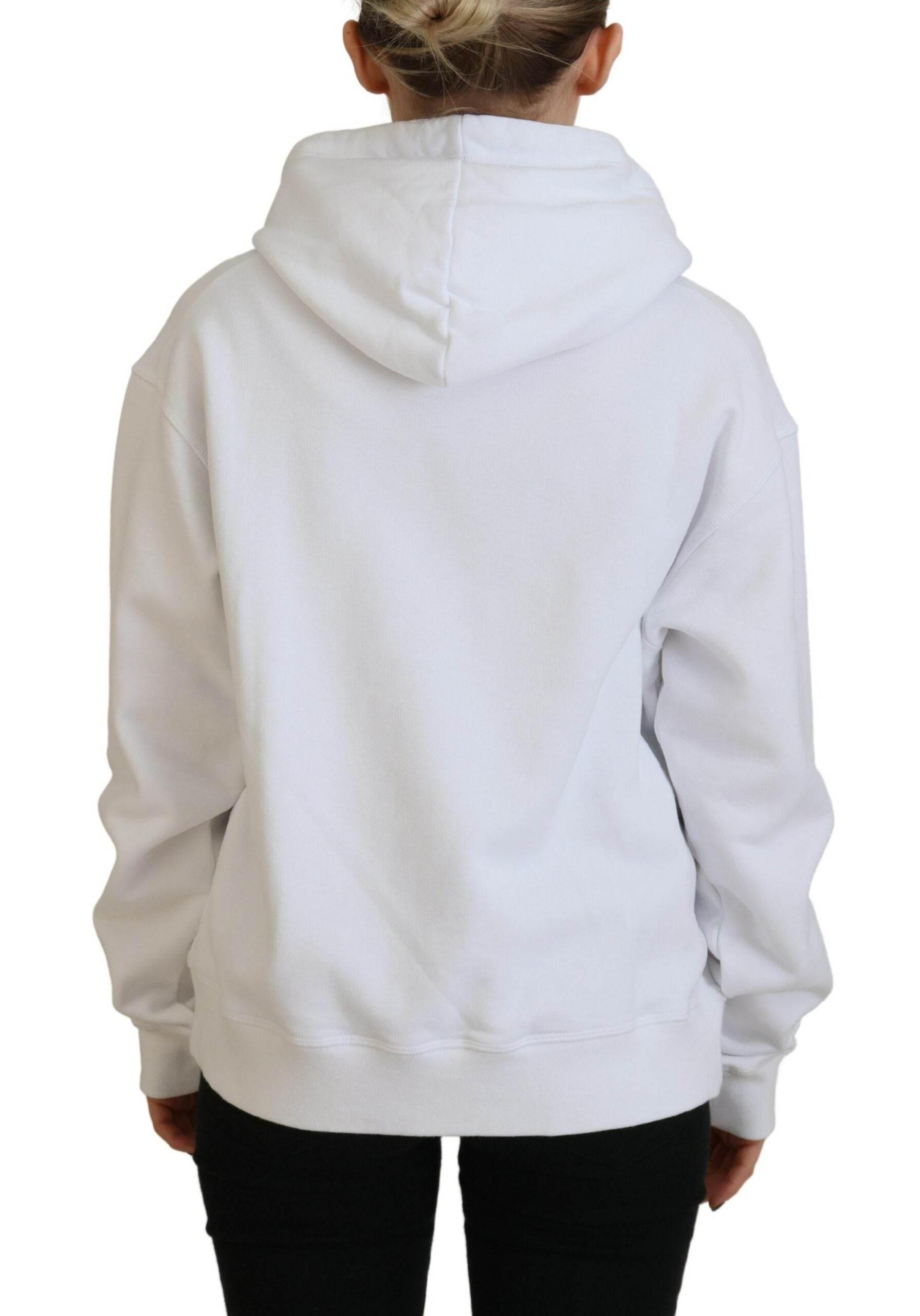 Dsquared² White Logo Patch Cotton Hoodie Sweatshirt Sweater - Hilstor