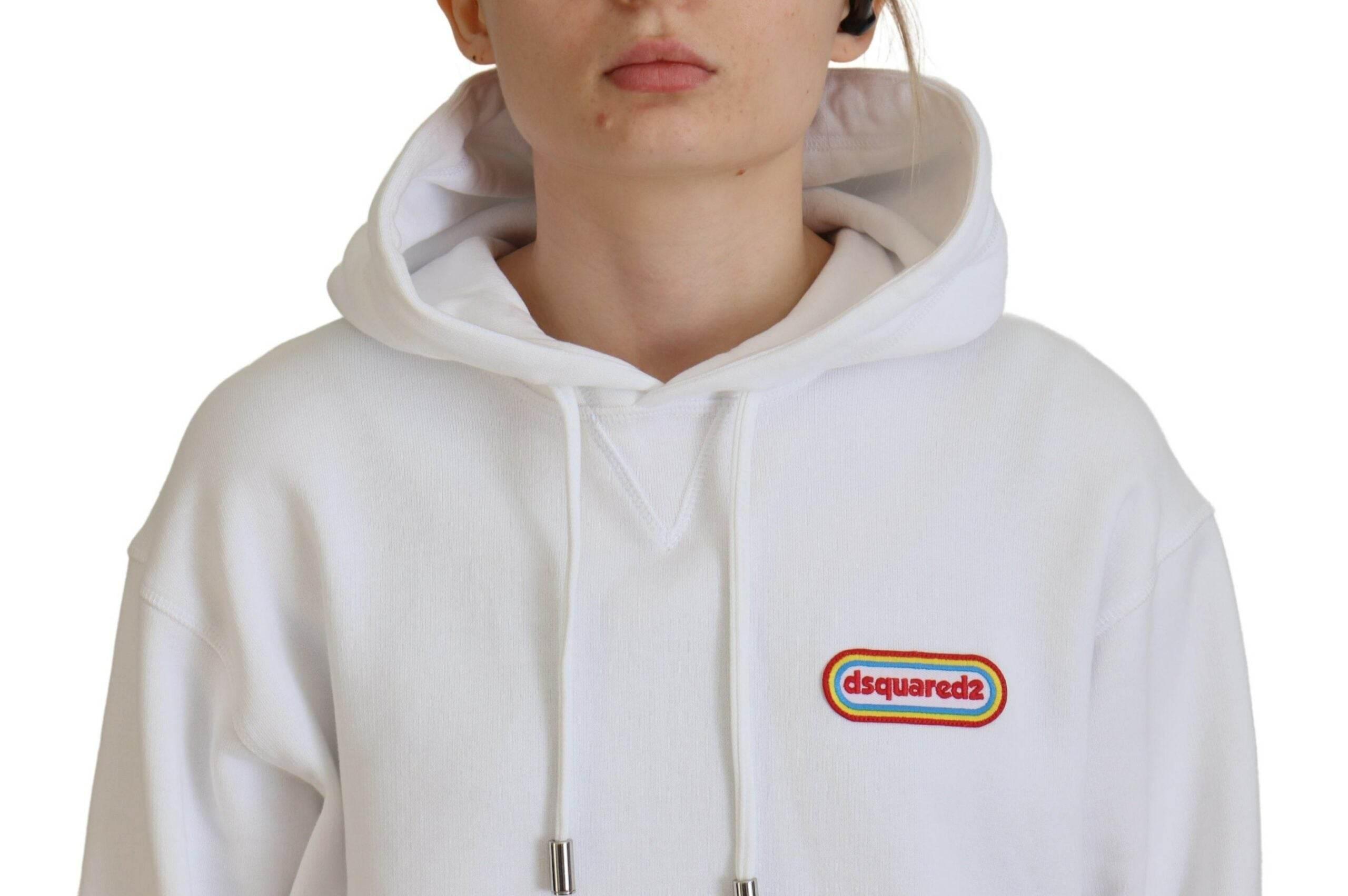 Dsquared² White Logo Patch Cotton Hoodie Sweatshirt Sweater - Hilstor