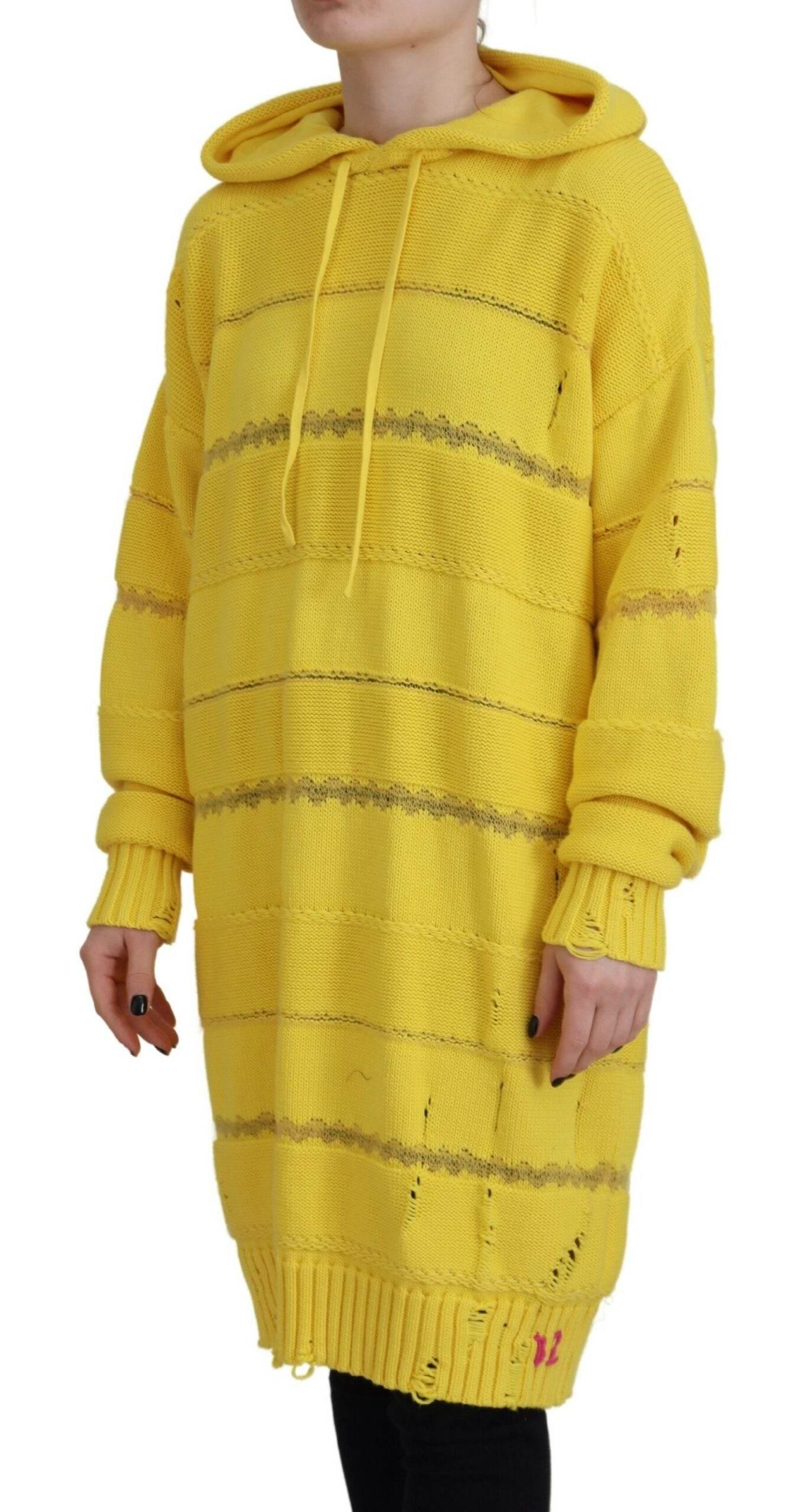 Dsquared² Yellow Cotton Knitted Hooded Pullover Sweater - Hilstor