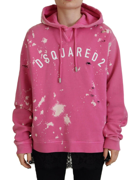 Dsquared² Pink Logo Print Cotton Hoodie Sweatshirt Sweater - Hilstor