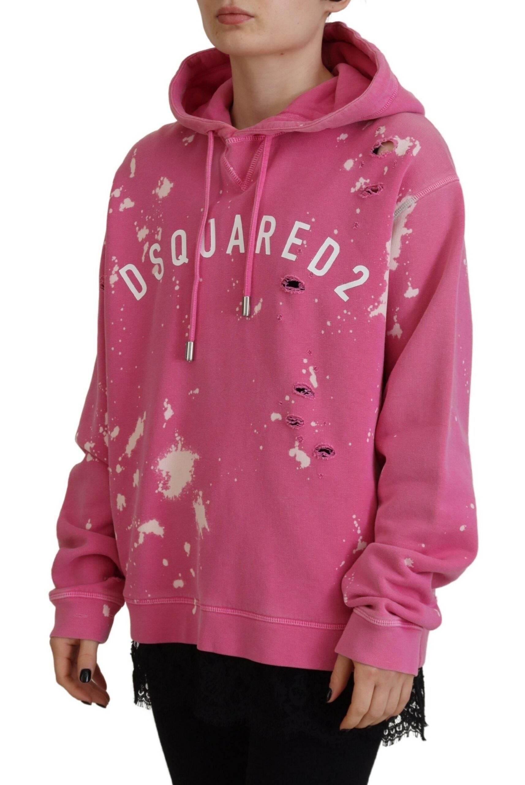 Dsquared² Pink Logo Print Cotton Hoodie Sweatshirt Sweater - Hilstor