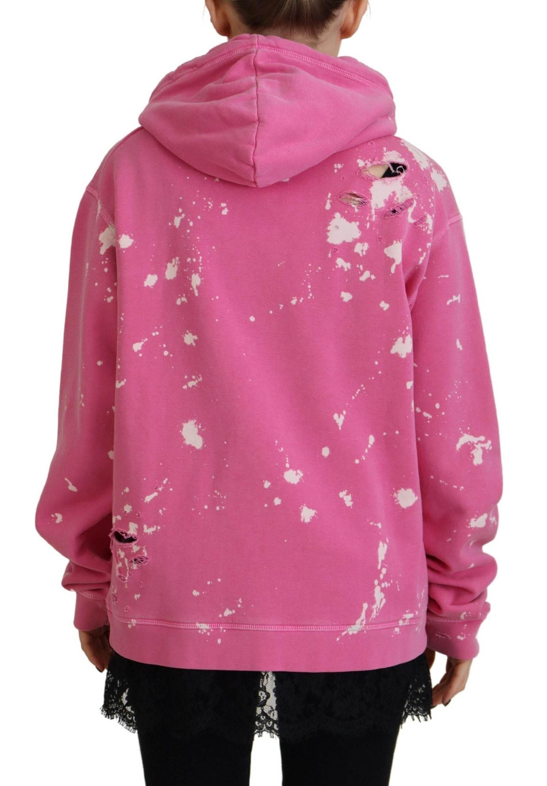 Dsquared² Pink Logo Print Cotton Hoodie Sweatshirt Sweater - Hilstor