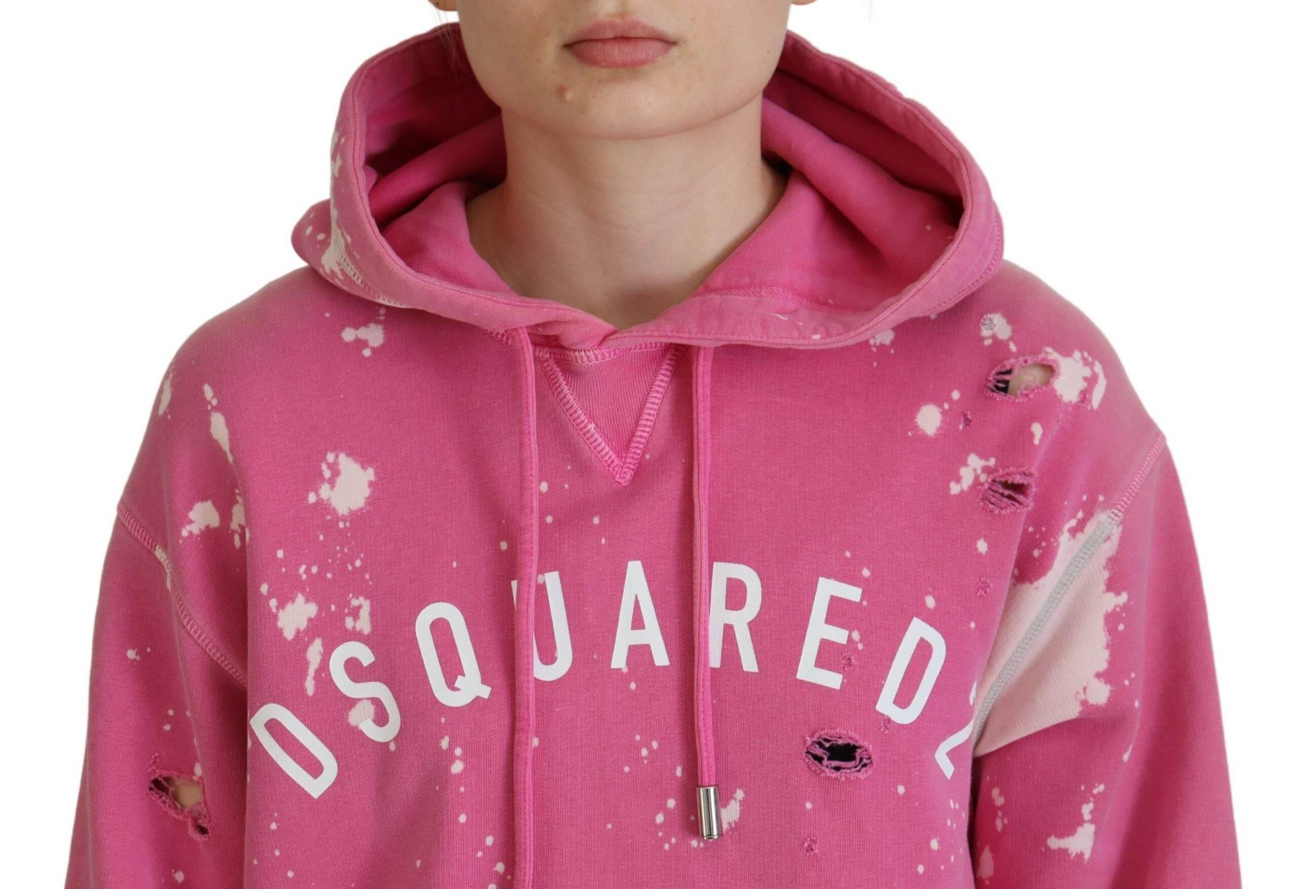Dsquared² Pink Logo Print Cotton Hoodie Sweatshirt Sweater - Hilstor