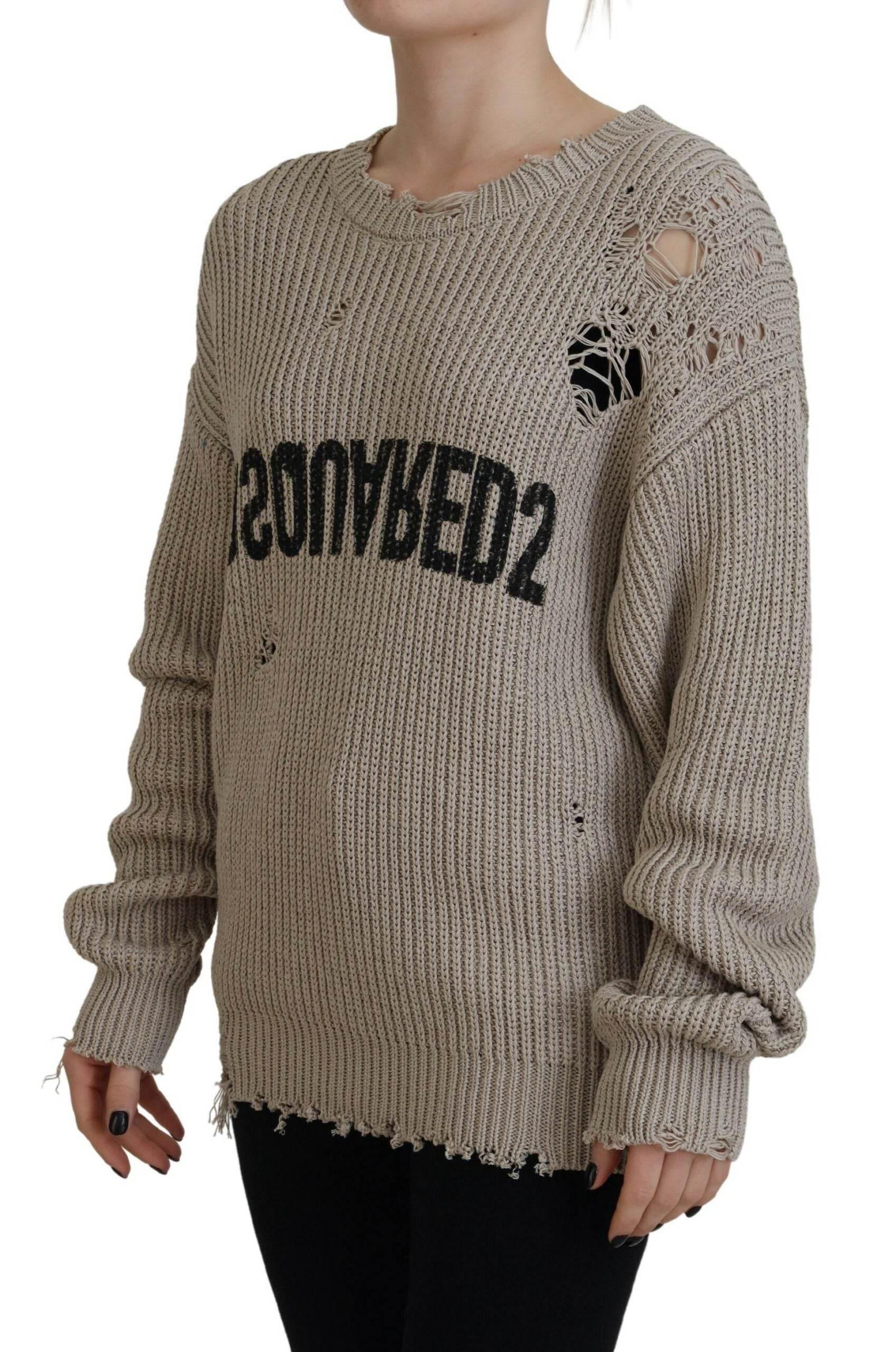 Dsquared² Beige Cotton Knitted Crewneck Pullover Sweater - Hilstor
