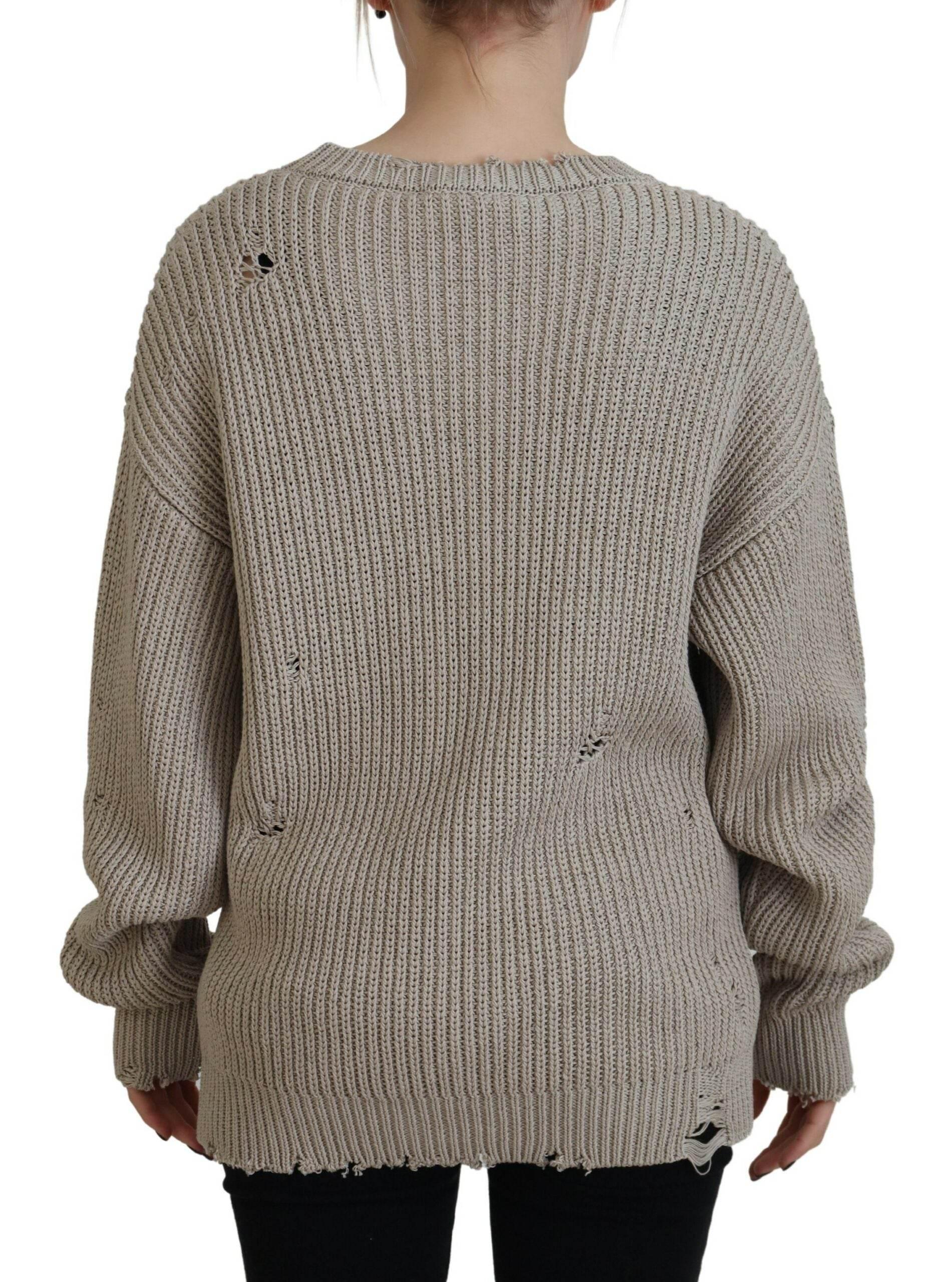 Dsquared² Beige Cotton Knitted Crewneck Pullover Sweater - Hilstor