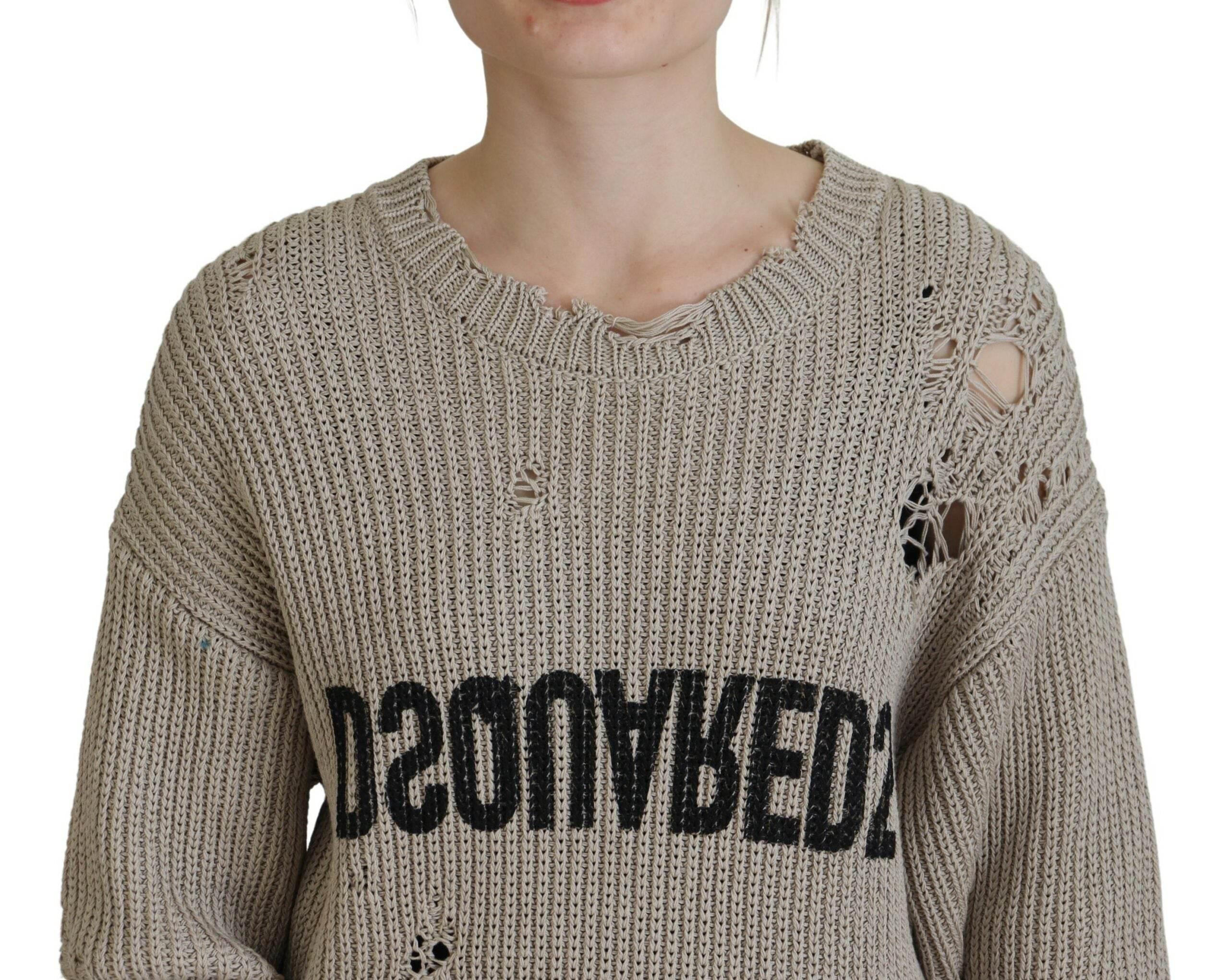Dsquared² Beige Cotton Knitted Crewneck Pullover Sweater - Hilstor