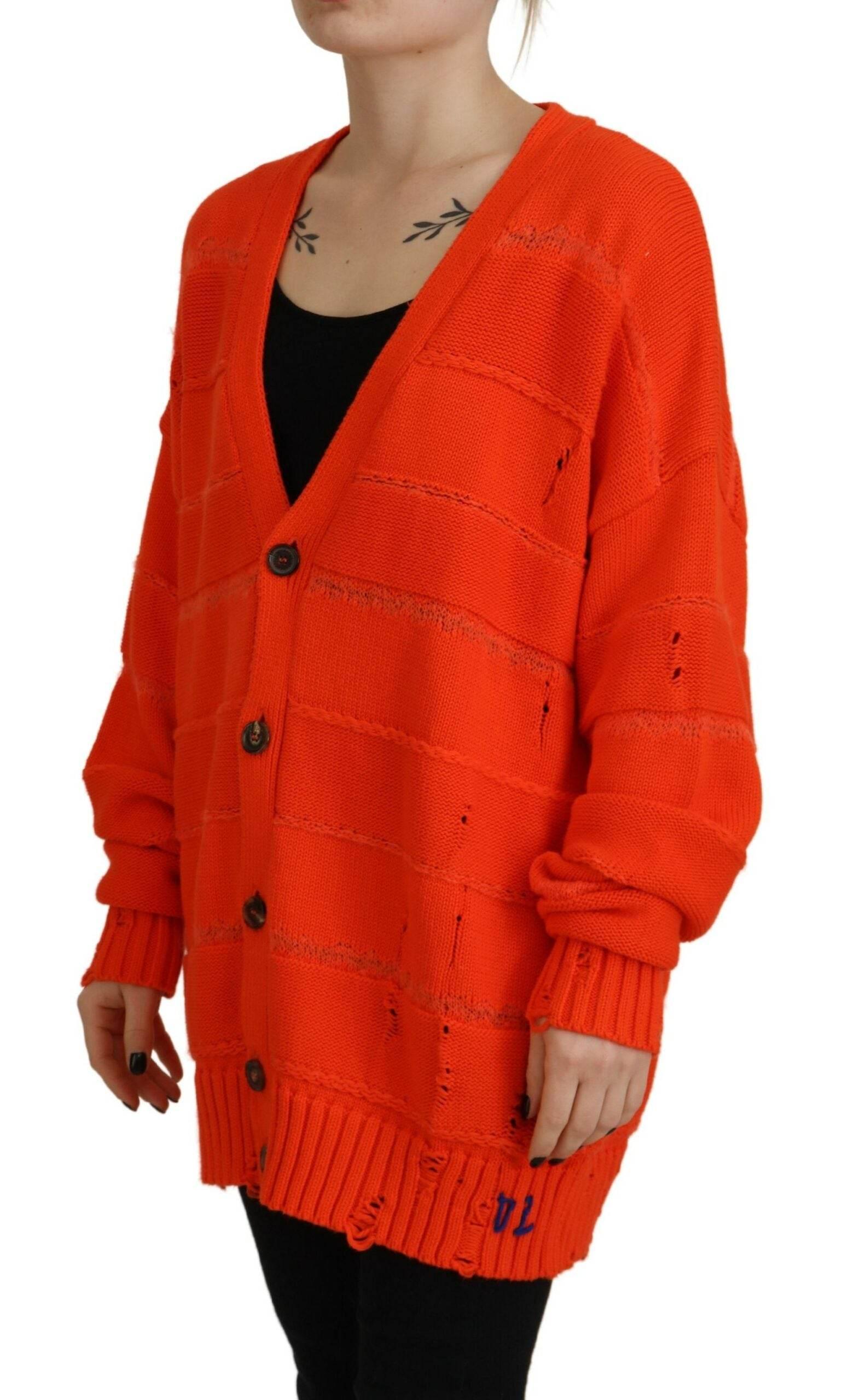 Dsquared² Orange Cotton Knitted Buttoned Cardigan Sweater - Hilstor