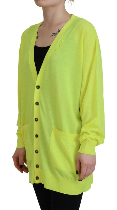 Dsquared² Yellow Wool Knitted Buttoned Cardigan Sweater - Hilstor