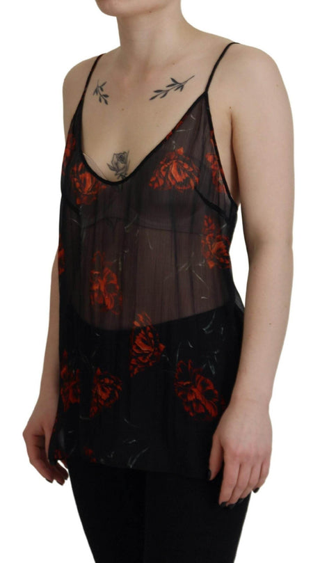 Dsquared² Black Floral Print Spaghetti Strap Tank Blouse Top - Hilstor