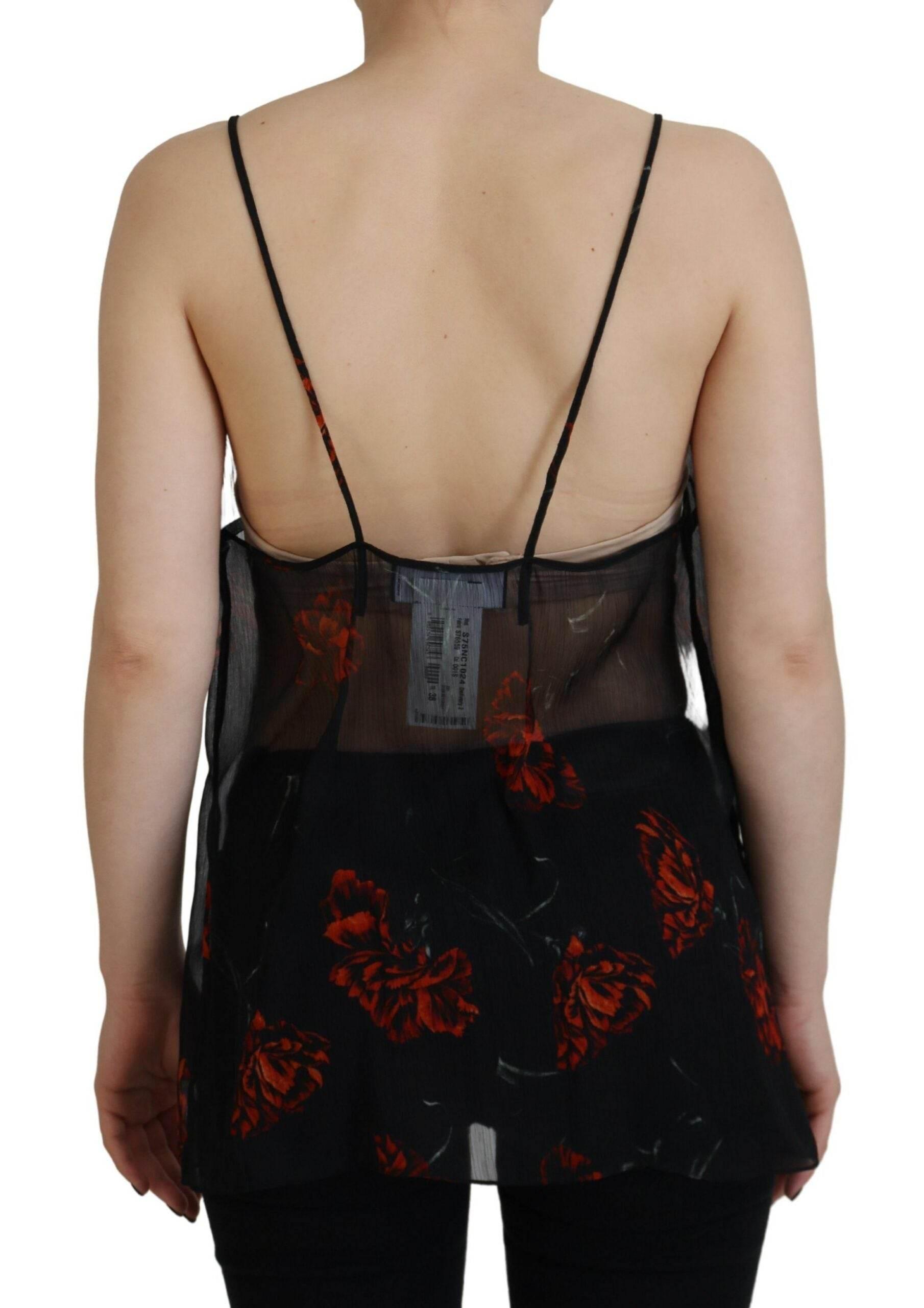 Dsquared² Black Floral Print Spaghetti Strap Tank Blouse Top - Hilstor