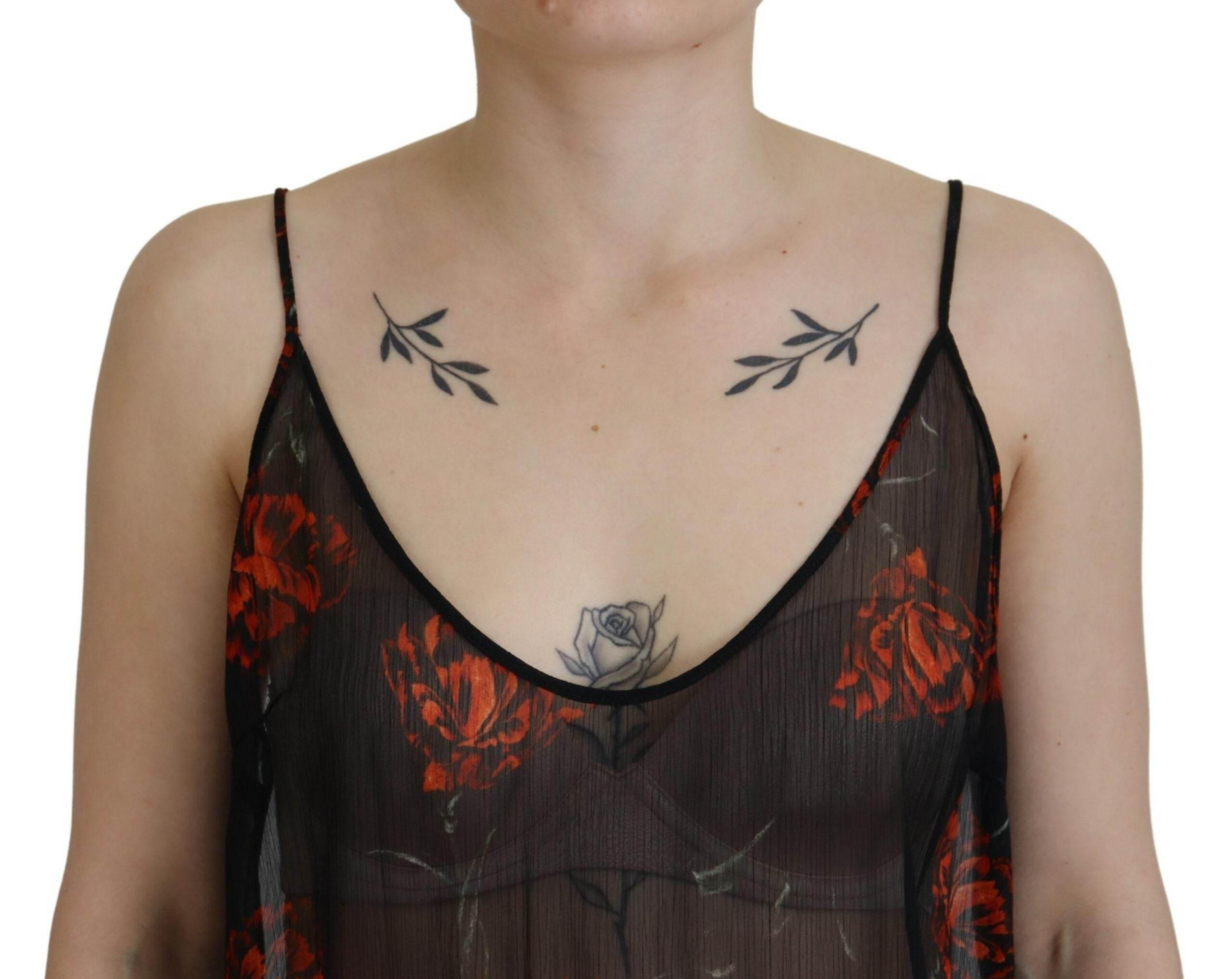 Dsquared² Black Floral Print Spaghetti Strap Tank Blouse Top - Hilstor
