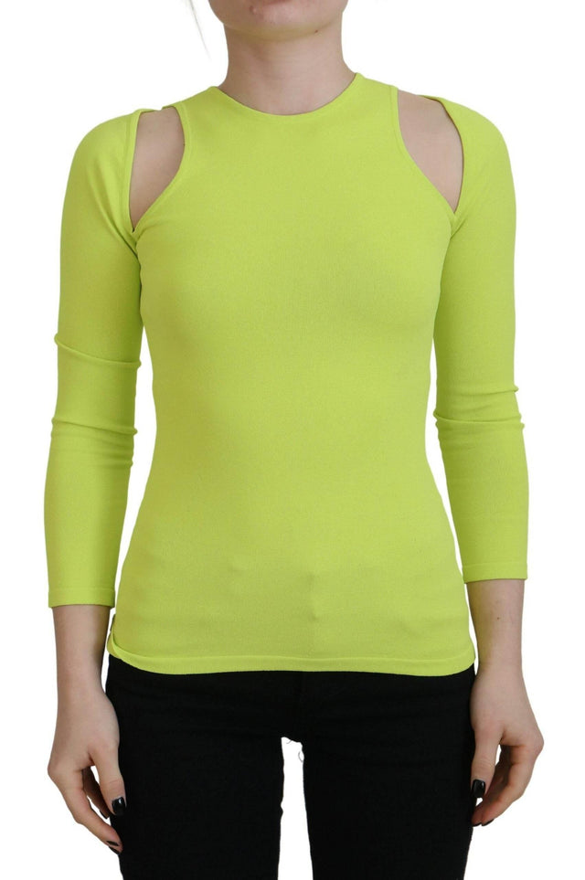 Dsquared² Yellow Green Viscose Open Shoulder Long Sleeves Top - Hilstor