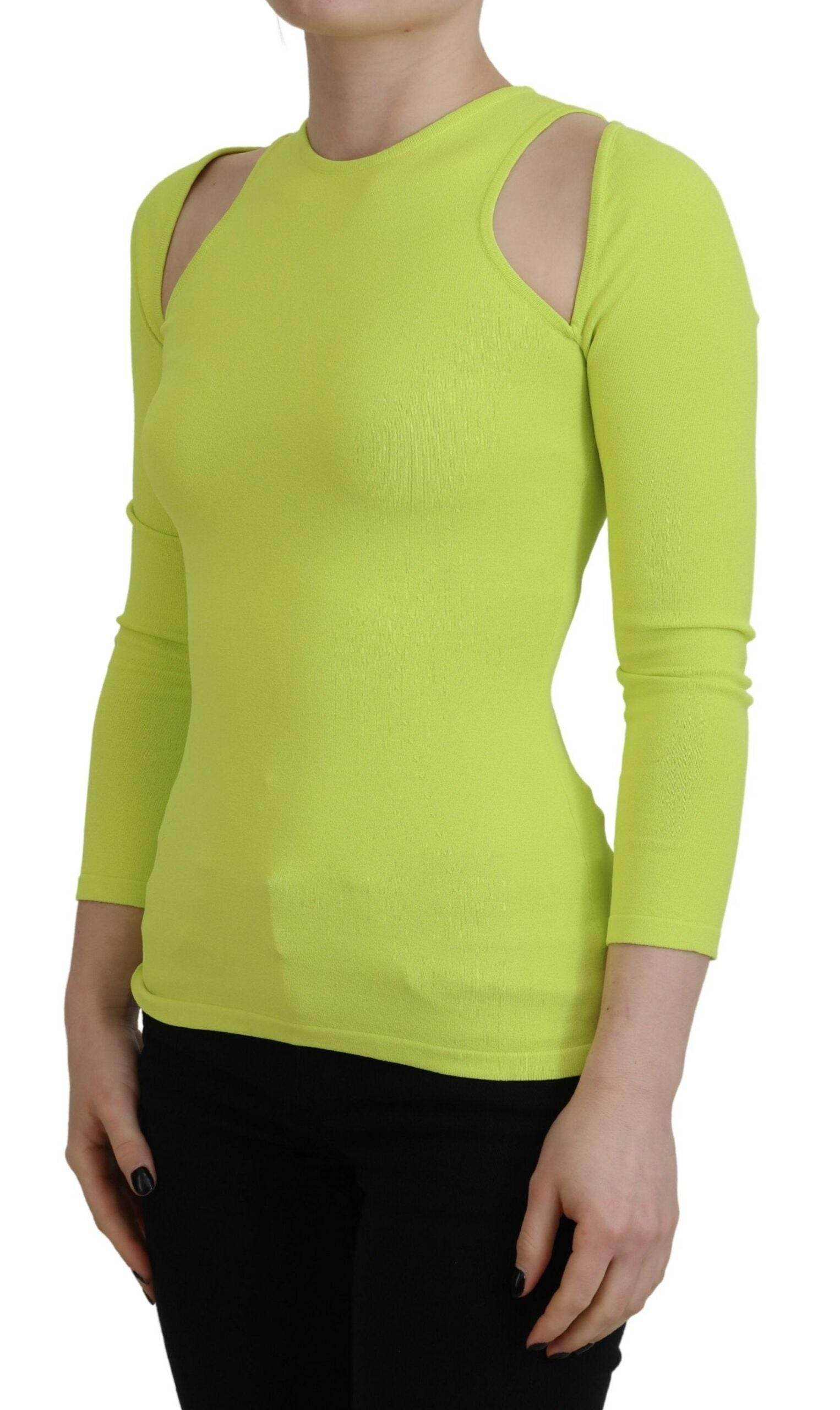 Dsquared² Yellow Green Viscose Open Shoulder Long Sleeves Top - Hilstor