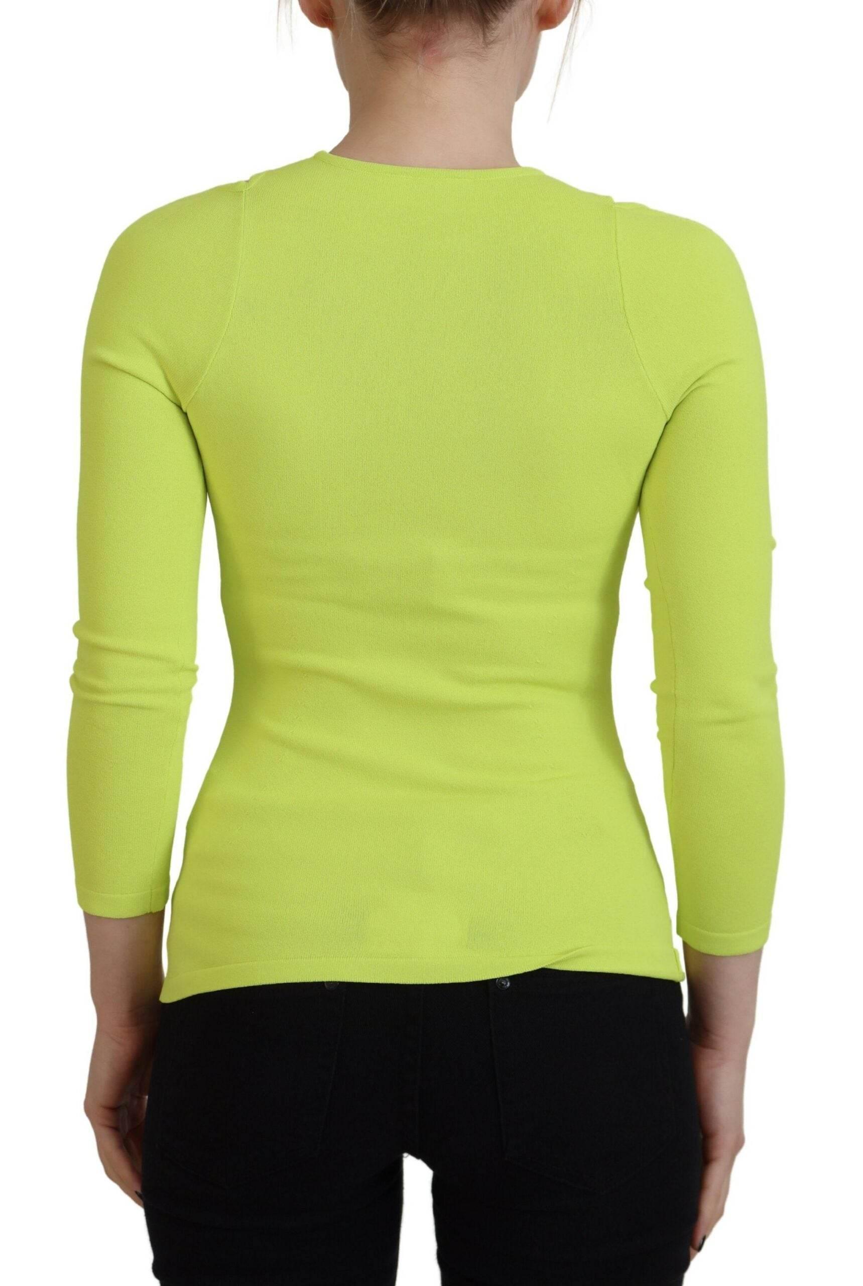 Dsquared² Yellow Green Viscose Open Shoulder Long Sleeves Top - Hilstor