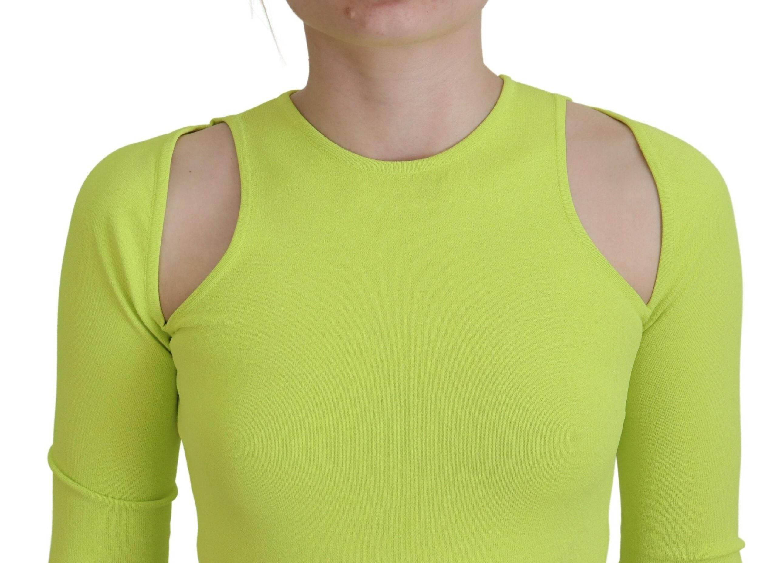 Dsquared² Yellow Green Viscose Open Shoulder Long Sleeves Top - Hilstor