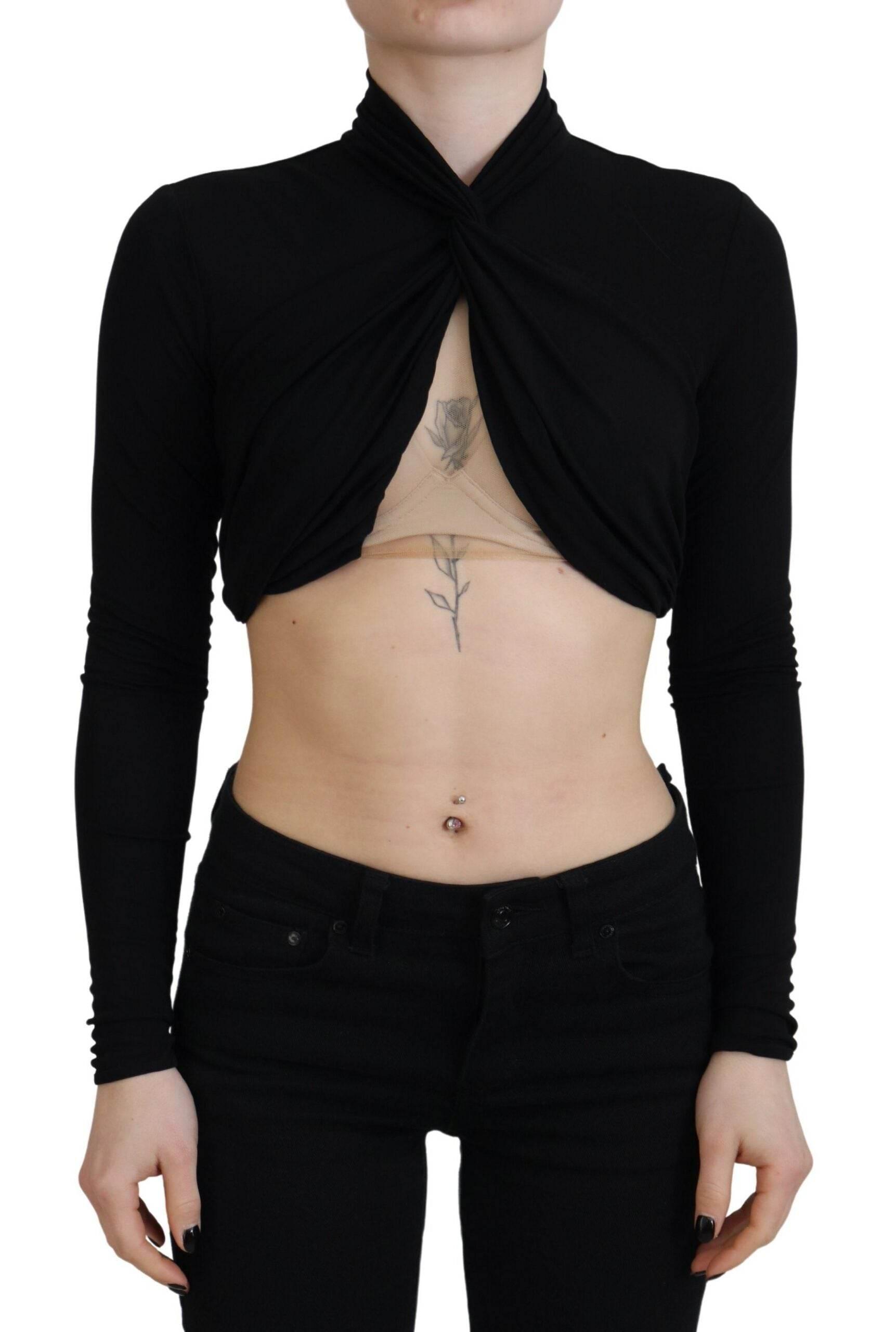 Dsquared² Black Cut Out Viscose Cropped Long Sleeves Top - Hilstor