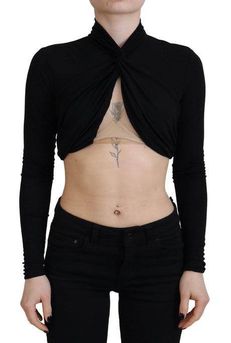 Dsquared² Black Cut Out Viscose Cropped Long Sleeves Top - Hilstor