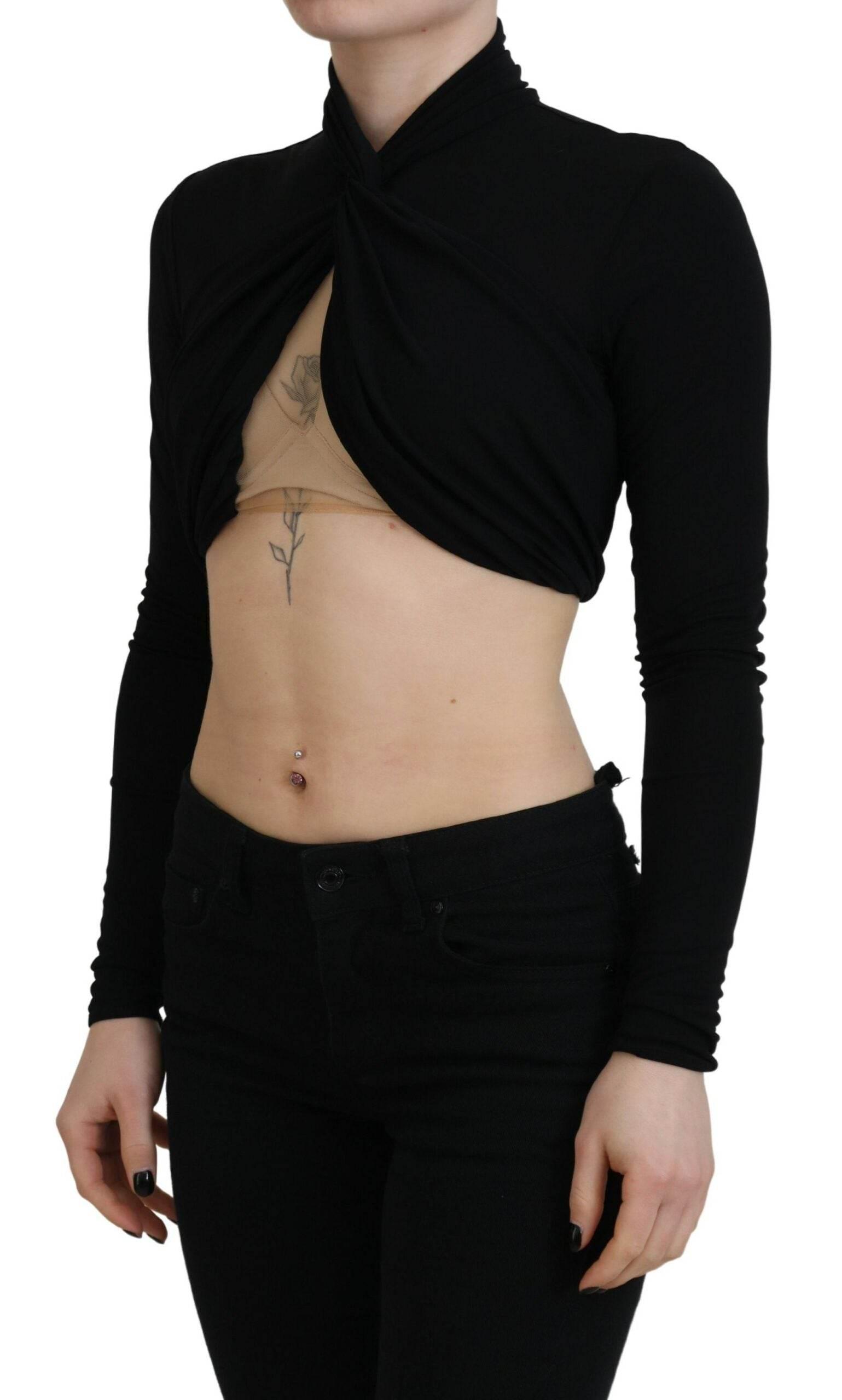 Dsquared² Black Cut Out Viscose Cropped Long Sleeves Top - Hilstor