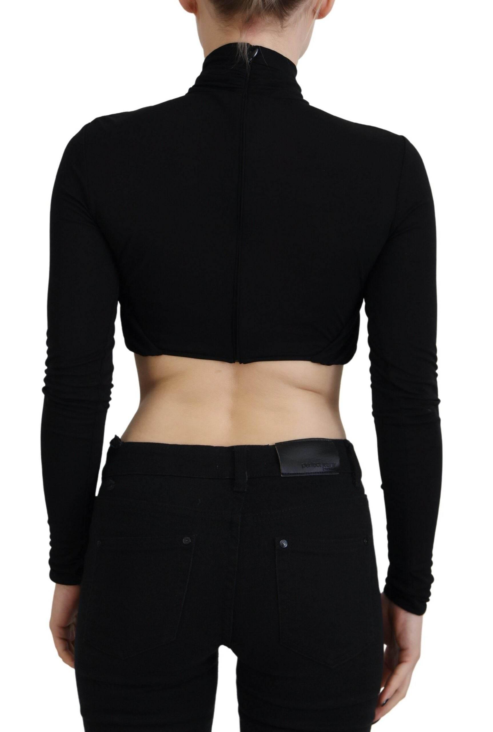 Dsquared² Black Cut Out Viscose Cropped Long Sleeves Top - Hilstor