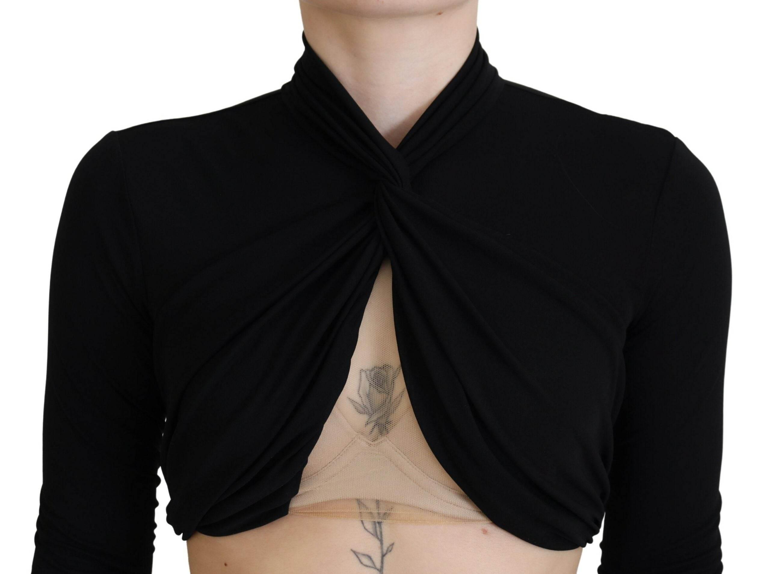 Dsquared² Black Cut Out Viscose Cropped Long Sleeves Top - Hilstor