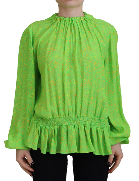 Dsquared² Green Stars Print Viscose Long Sleeves Blouse Top - Hilstor