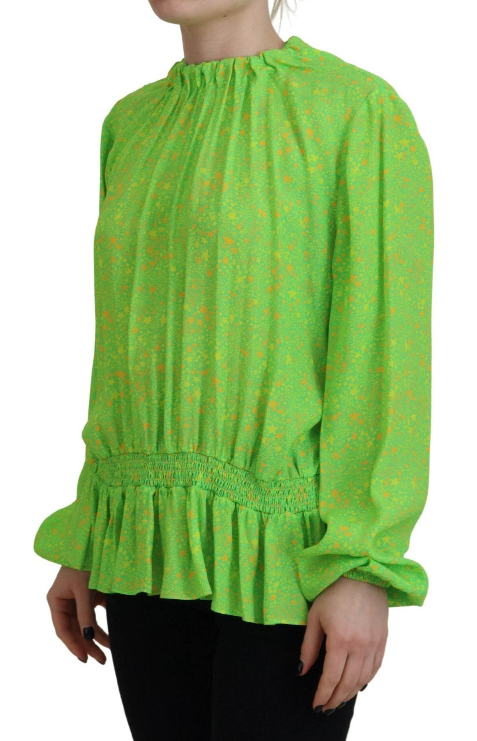 Dsquared² Green Stars Print Viscose Long Sleeves Blouse Top - Hilstor