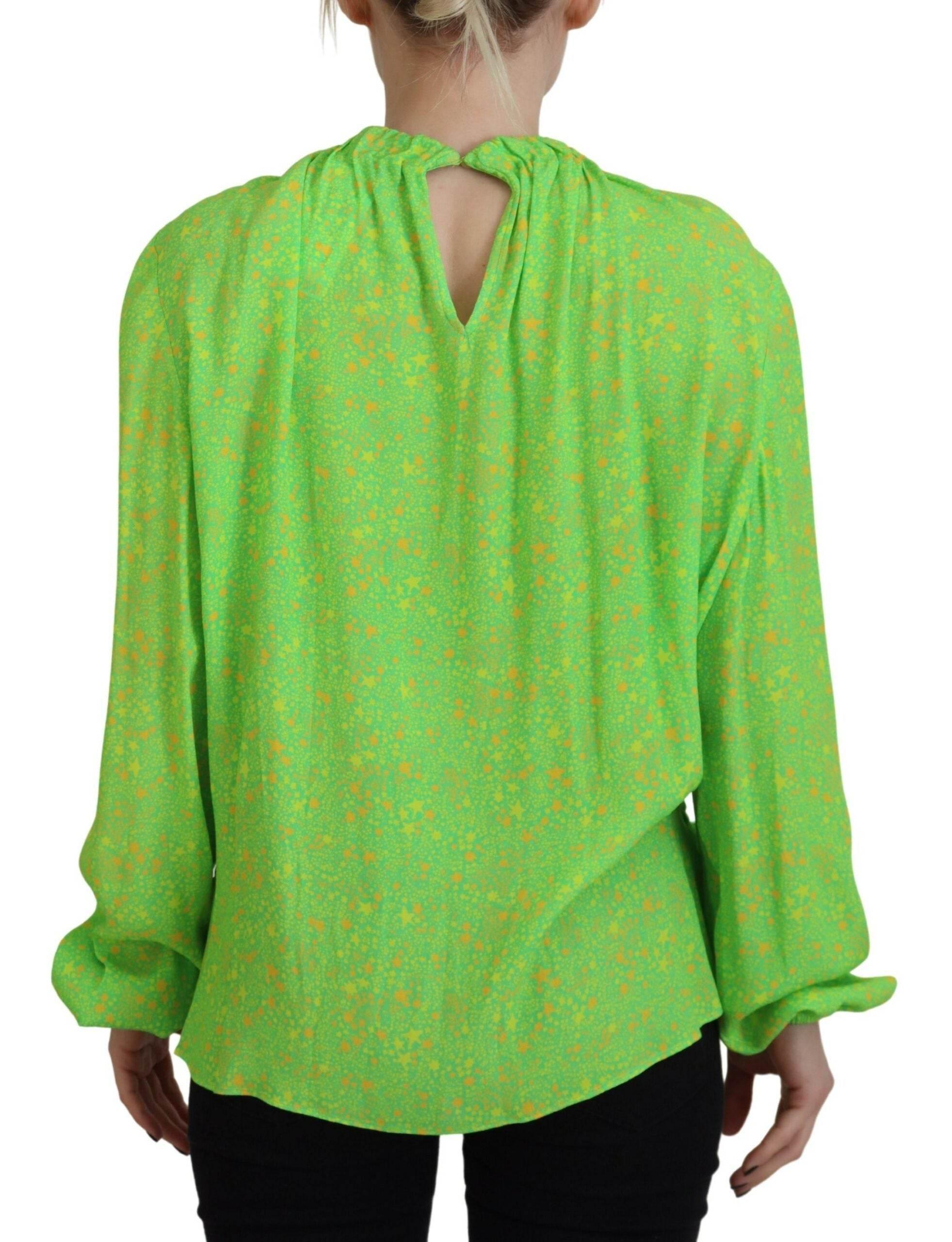 Dsquared² Green Stars Print Viscose Long Sleeves Blouse Top - Hilstor
