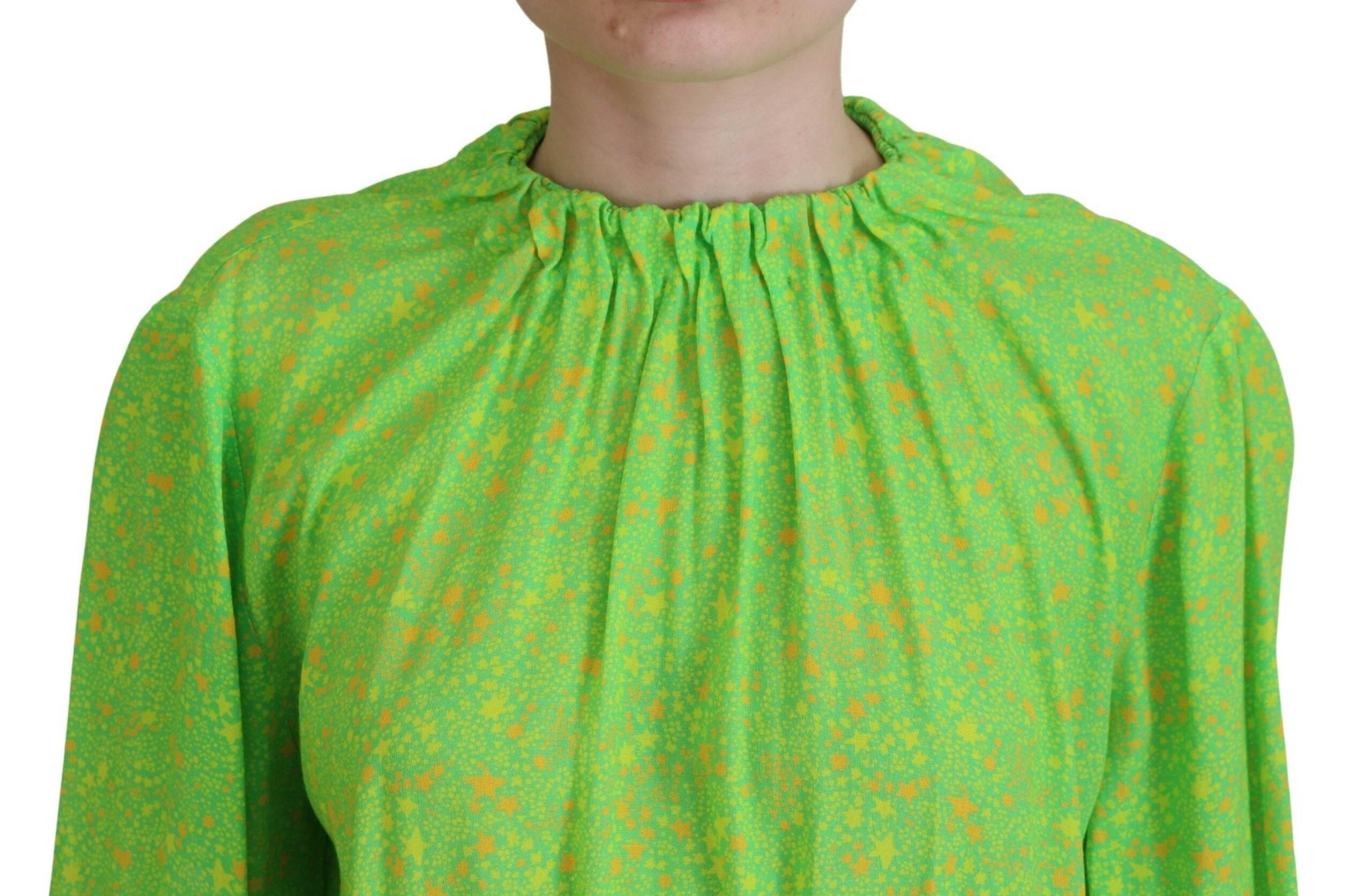 Dsquared² Green Stars Print Viscose Long Sleeves Blouse Top - Hilstor