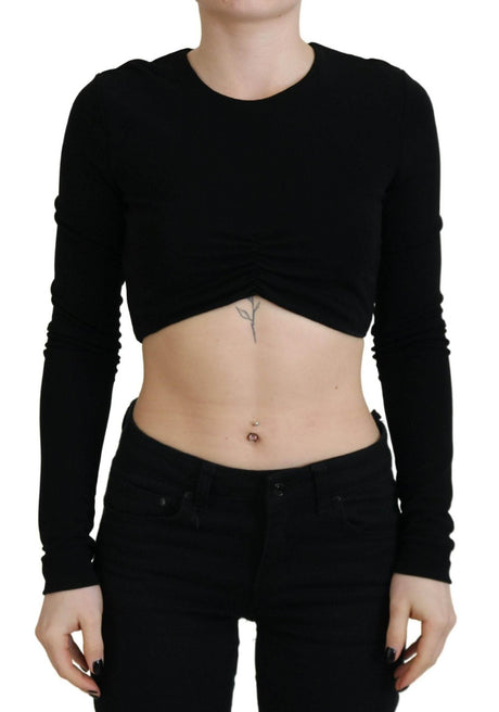 Dsquared² Black Viscose Cropped Round Neck Long Sleeves Top - Hilstor