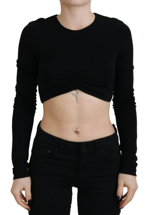 Dsquared² Black Viscose Cropped Round Neck Long Sleeves Top - Hilstor
