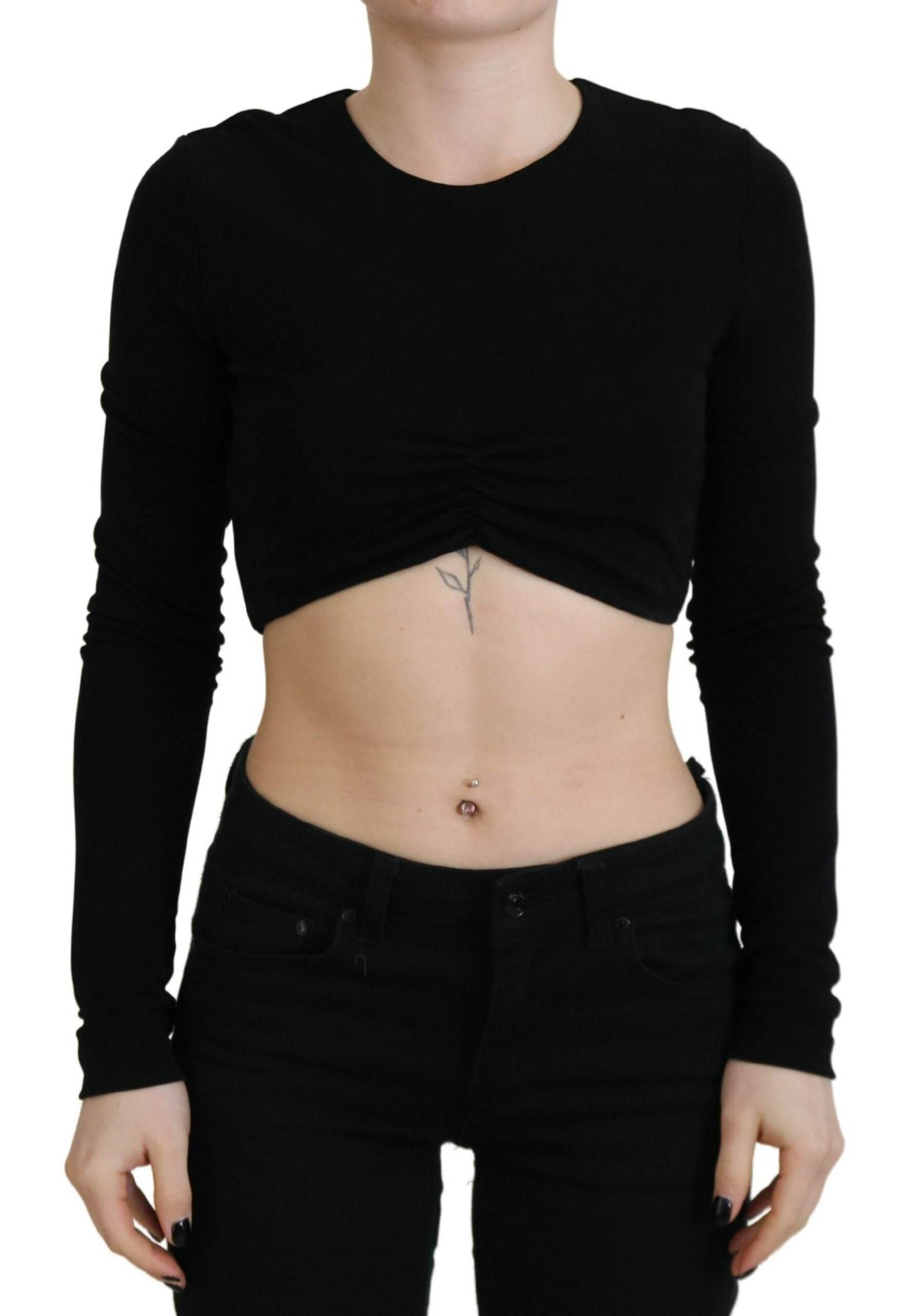 Dsquared² Black Viscose Cropped Round Neck Long Sleeves Top - Hilstor