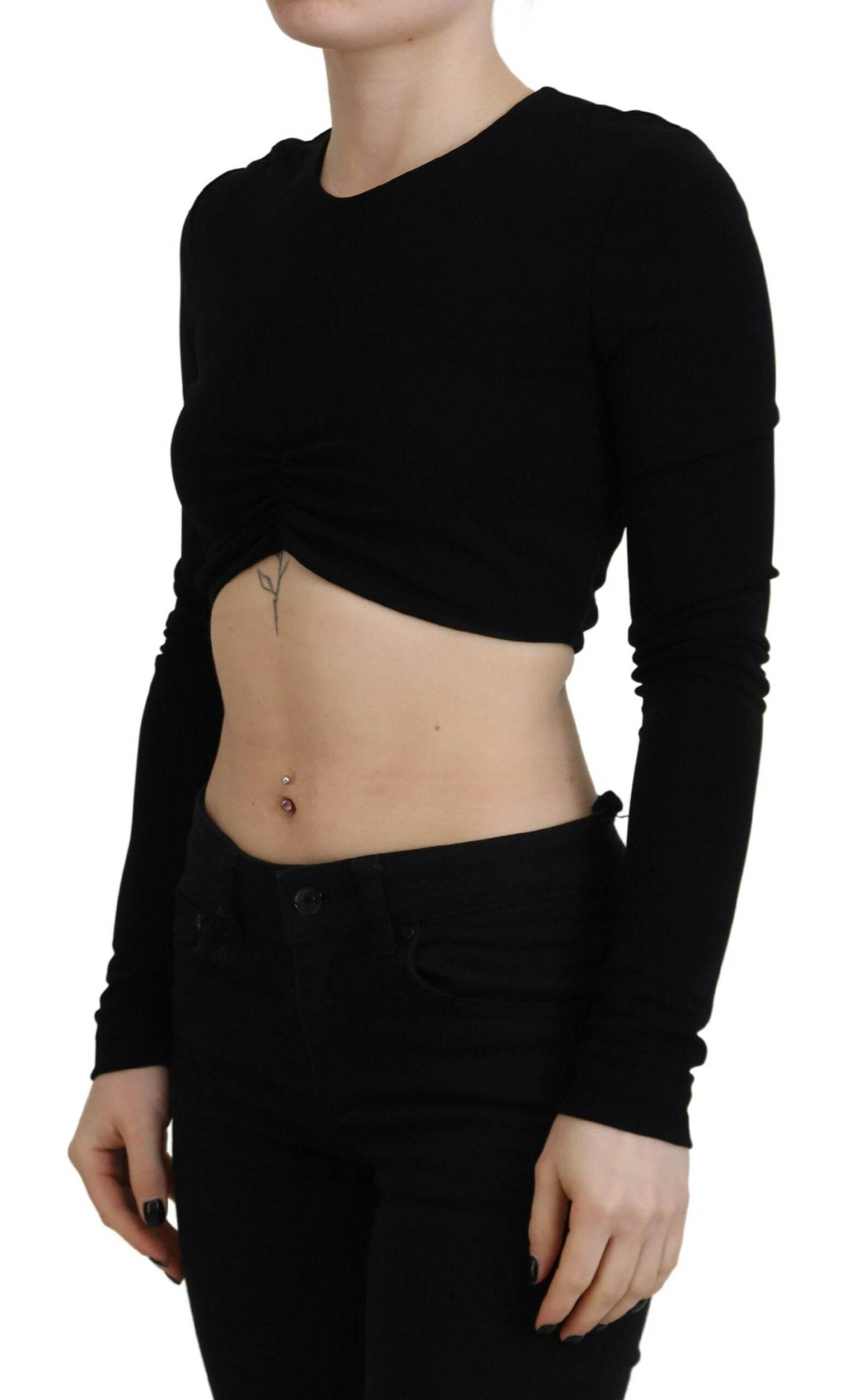 Dsquared² Black Viscose Cropped Round Neck Long Sleeves Top - Hilstor