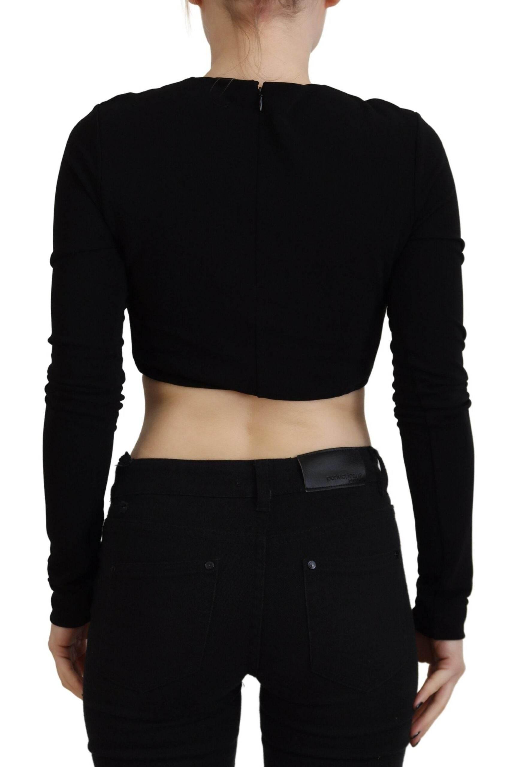 Dsquared² Black Viscose Cropped Round Neck Long Sleeves Top - Hilstor