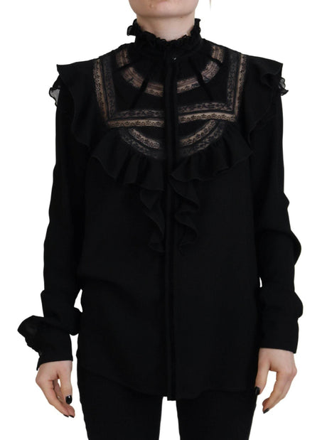 Dsquared² Black Lace Trim Turtle Neck Long Sleeves Top - Hilstor