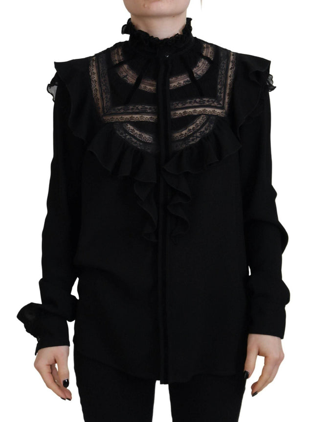 Dsquared² Black Lace Trim Turtle Neck Long Sleeves Top - Hilstor
