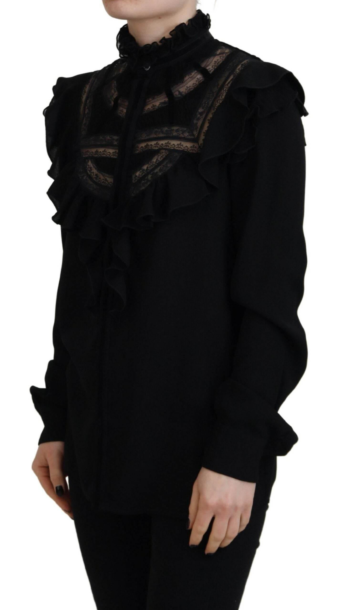 Dsquared² Black Lace Trim Turtle Neck Long Sleeves Top - Hilstor